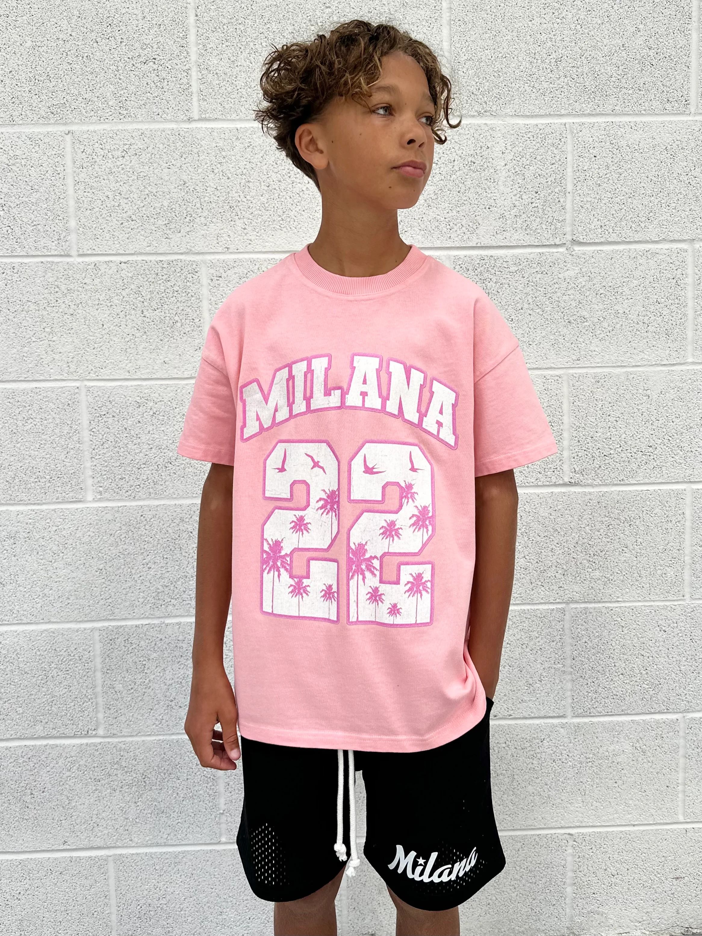 Baby Pink 22 Palm Kids T-shirt. - Image 3