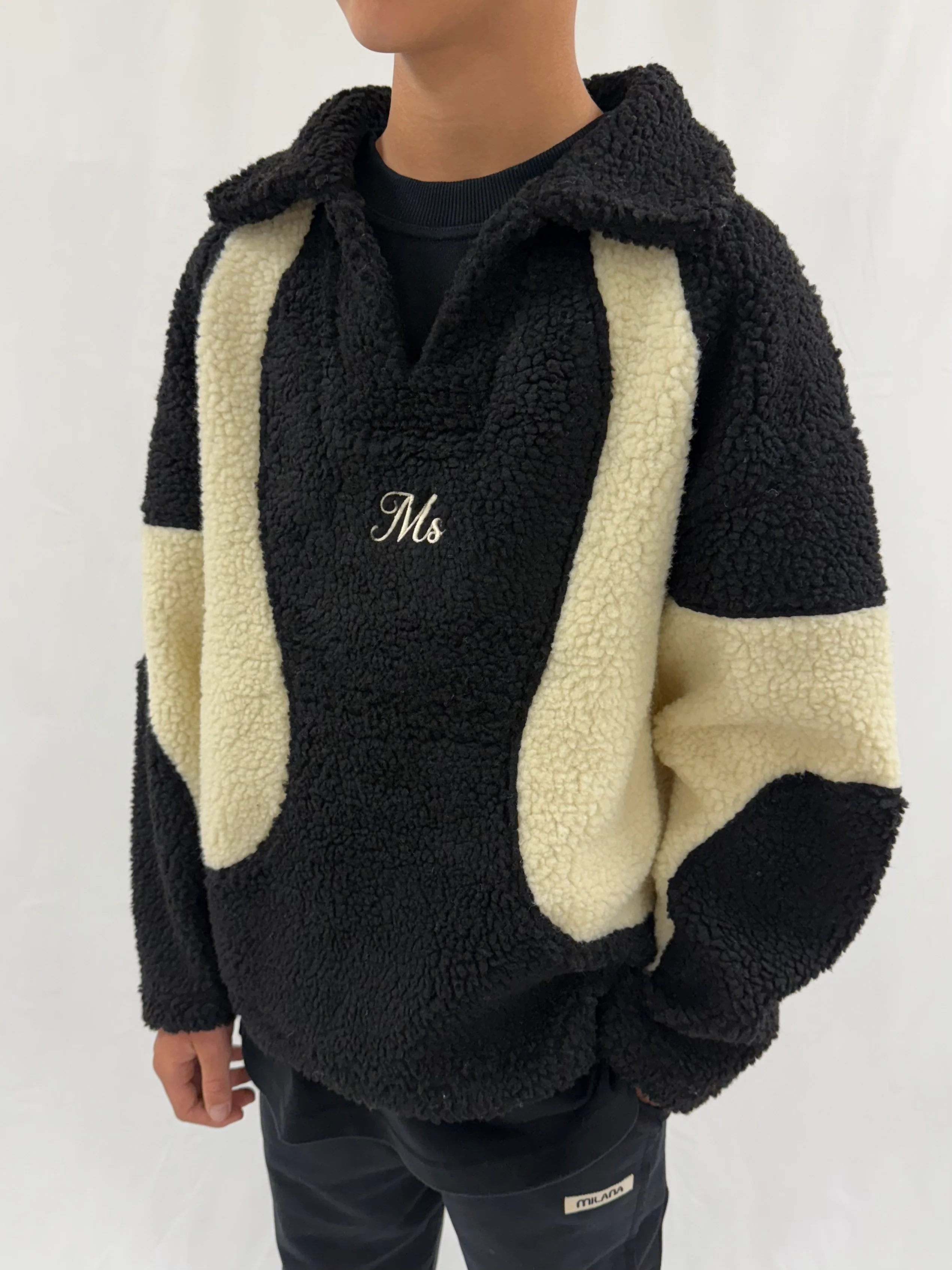 Beige & Black V Collar Kids Fleece. - Image 3