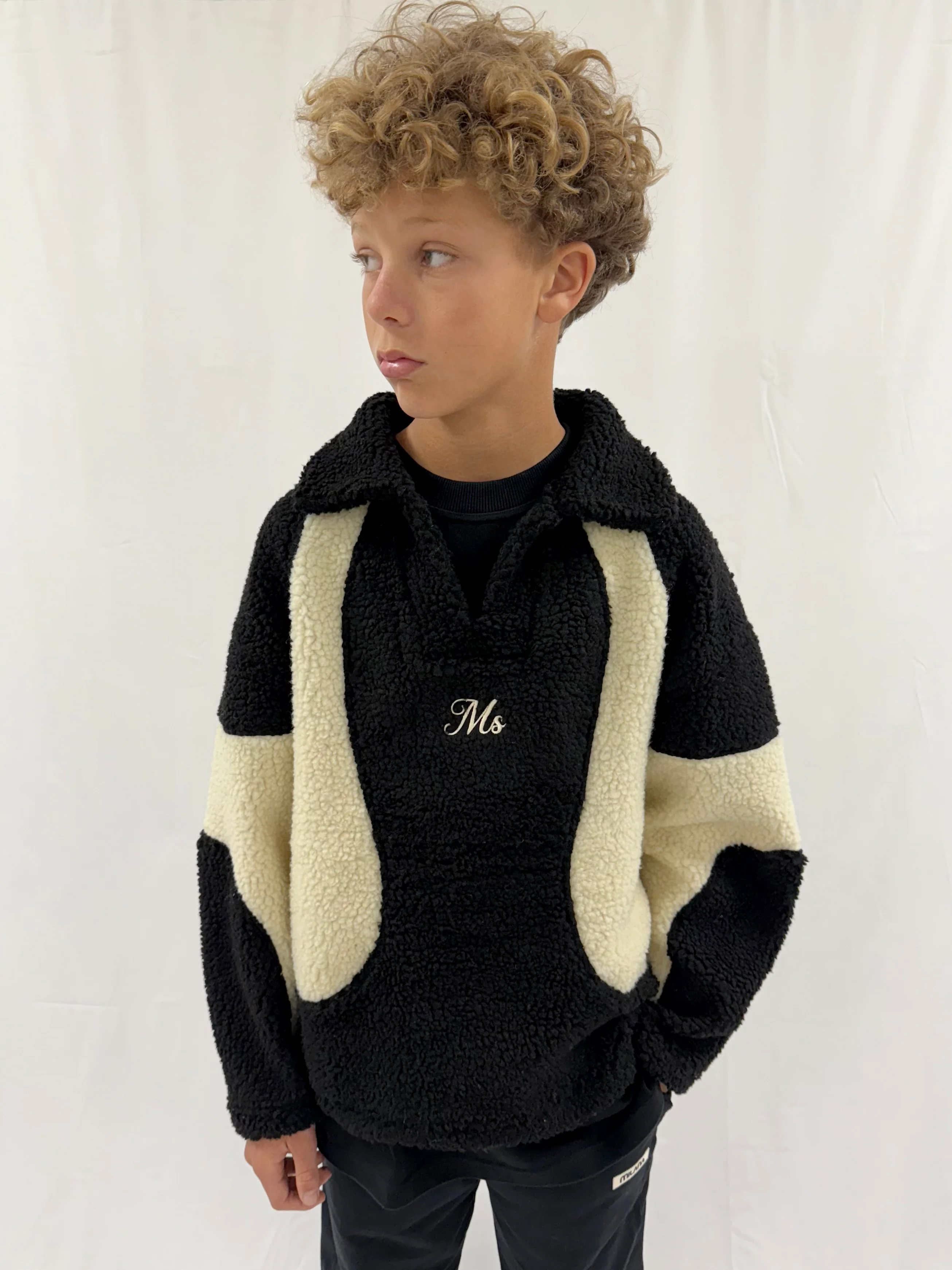 Beige & Black V Collar Kids Fleece. - Image 4