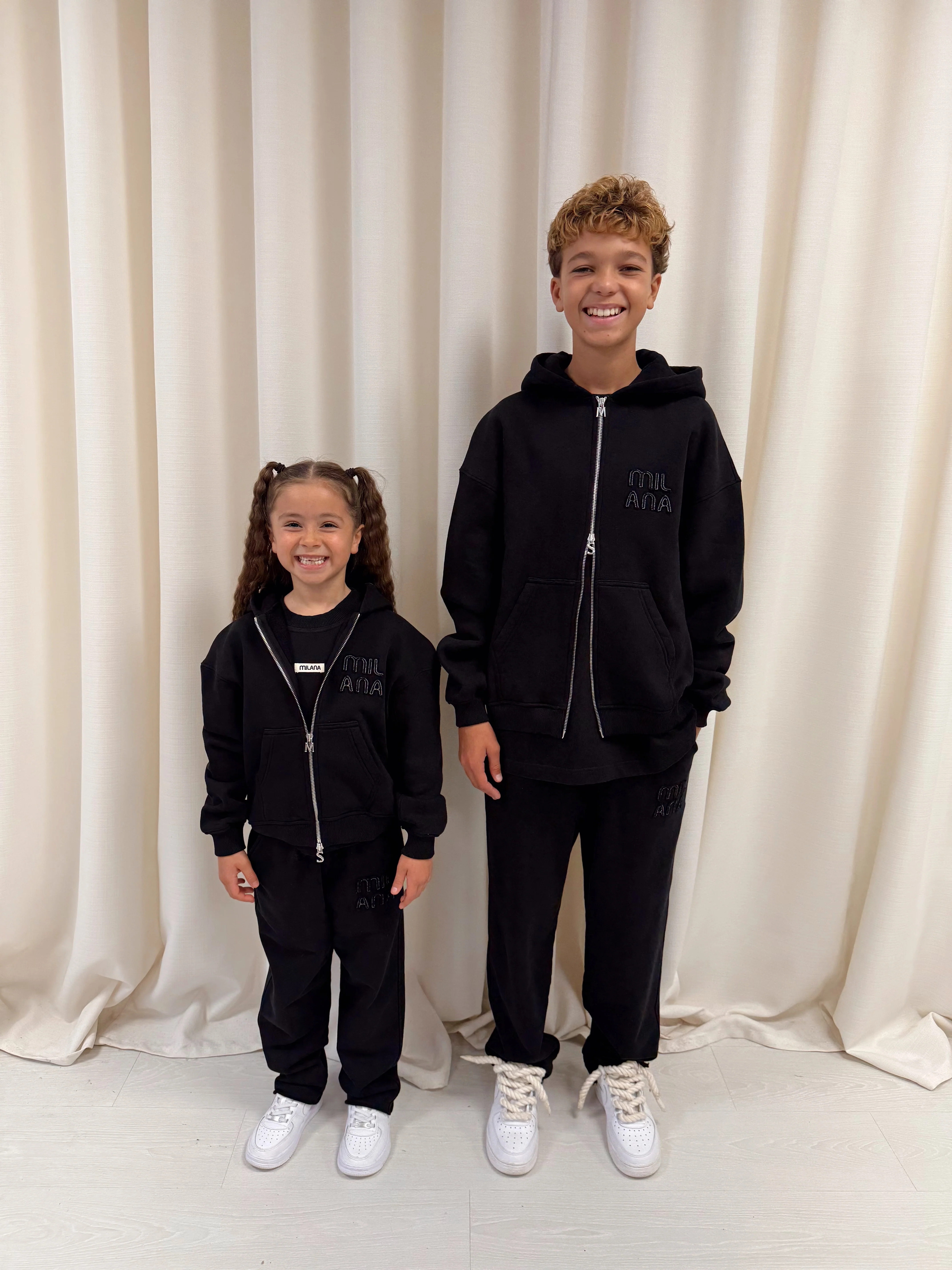 Black Appliqué Kids Zip Hoodie. - Image 3