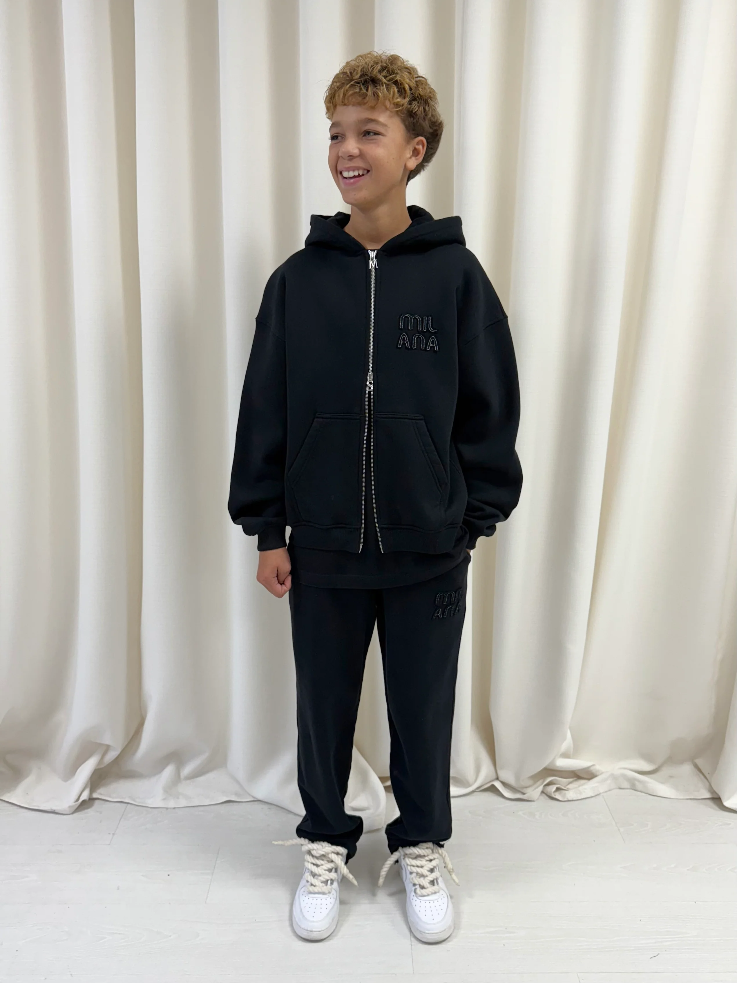 Black Appliqué Kids Zip Hoodie. - Image 4