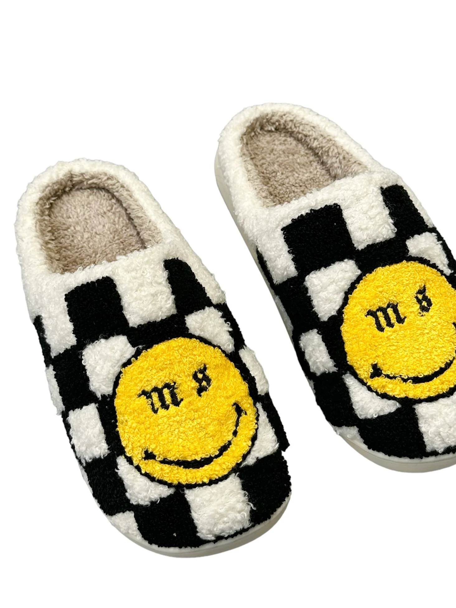 Black Check Smiley Slippers. - Image 3