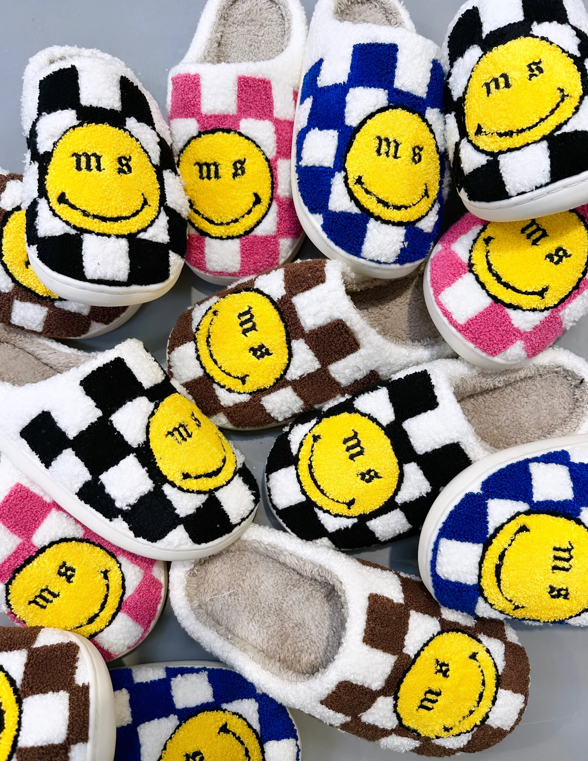 Black Check Smiley Slippers. - Image 4