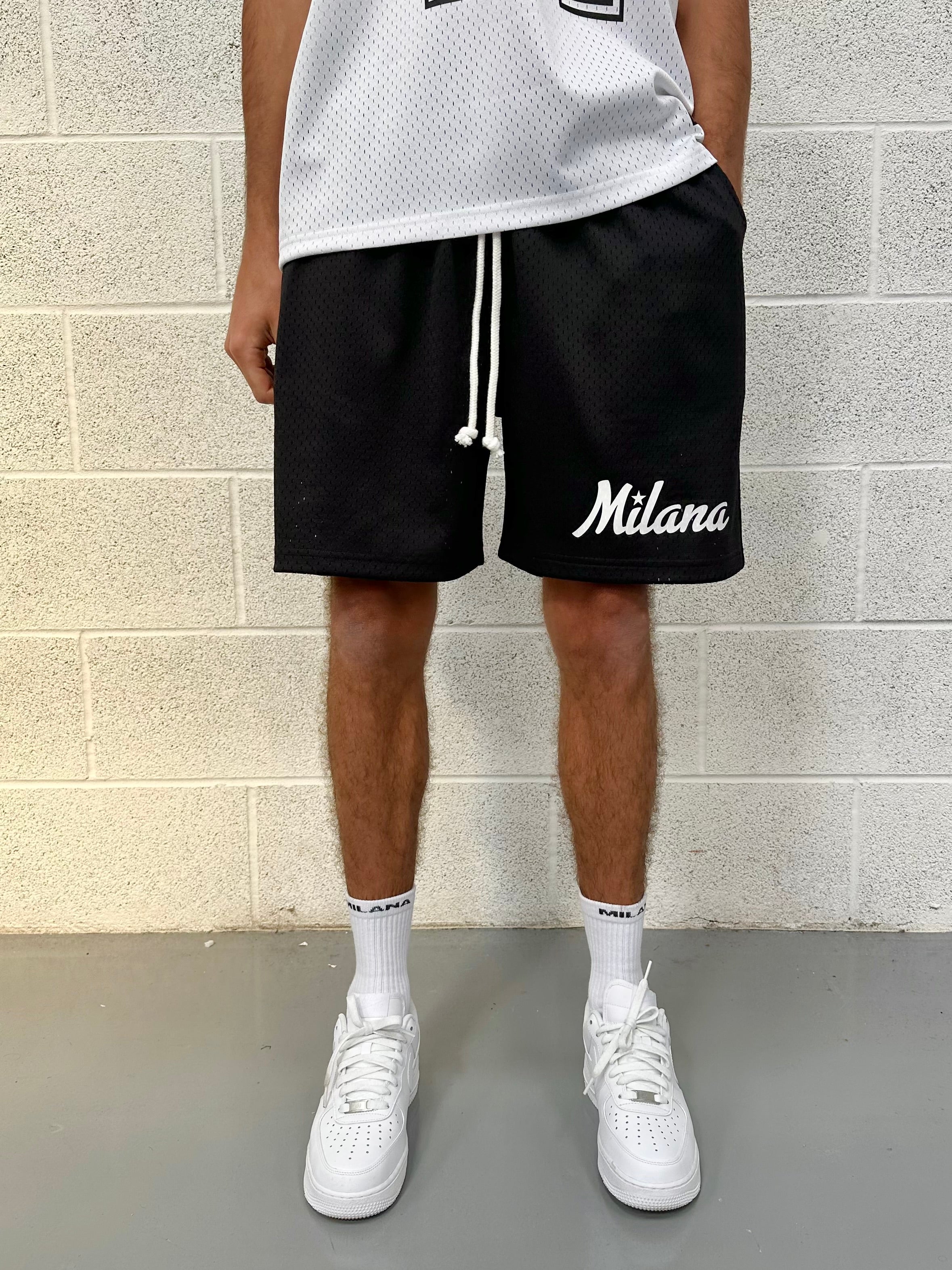 Black Mesh Relaxed Shorts. - Image 3