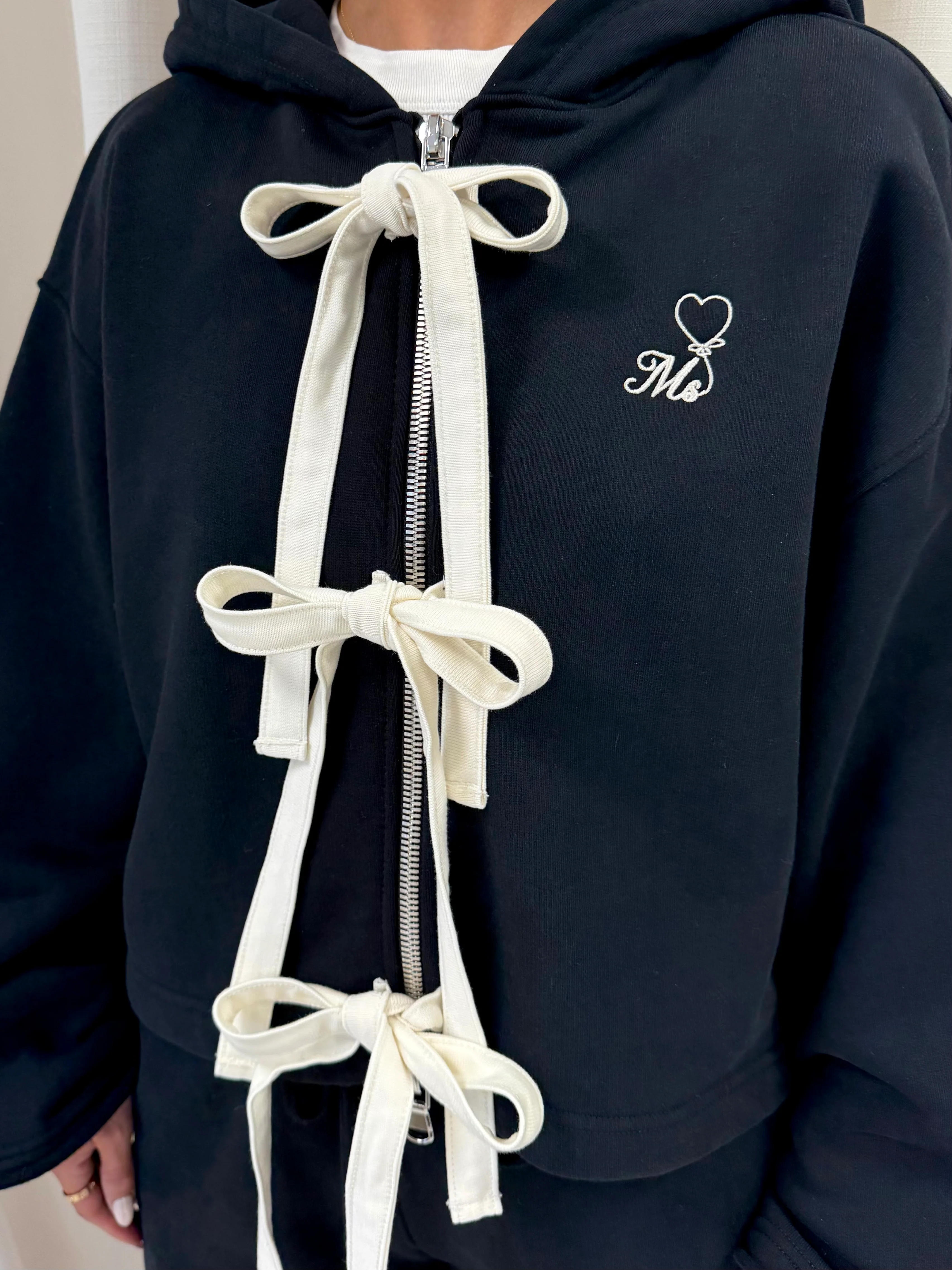 Black MS Bow Tie Box Heavyweight Zip Hoodie. - Image 3