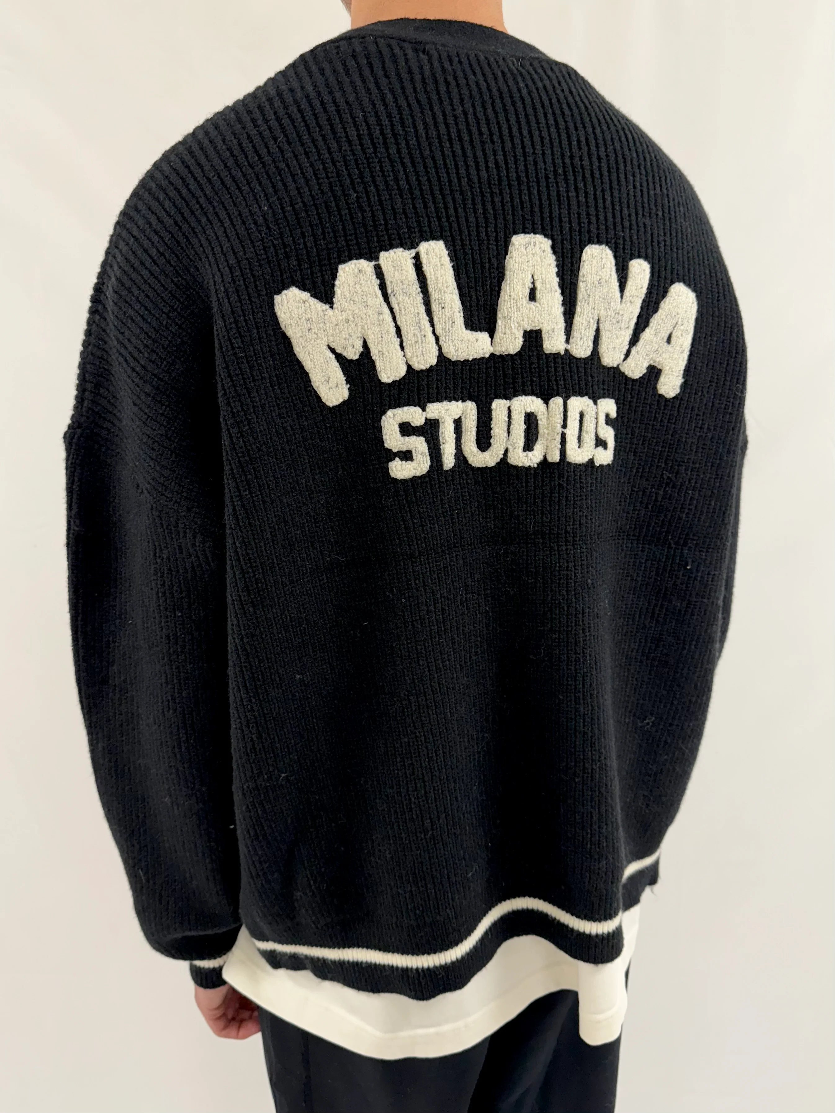 Black MS Heavyweight Knitted Cardigan. - Image 3