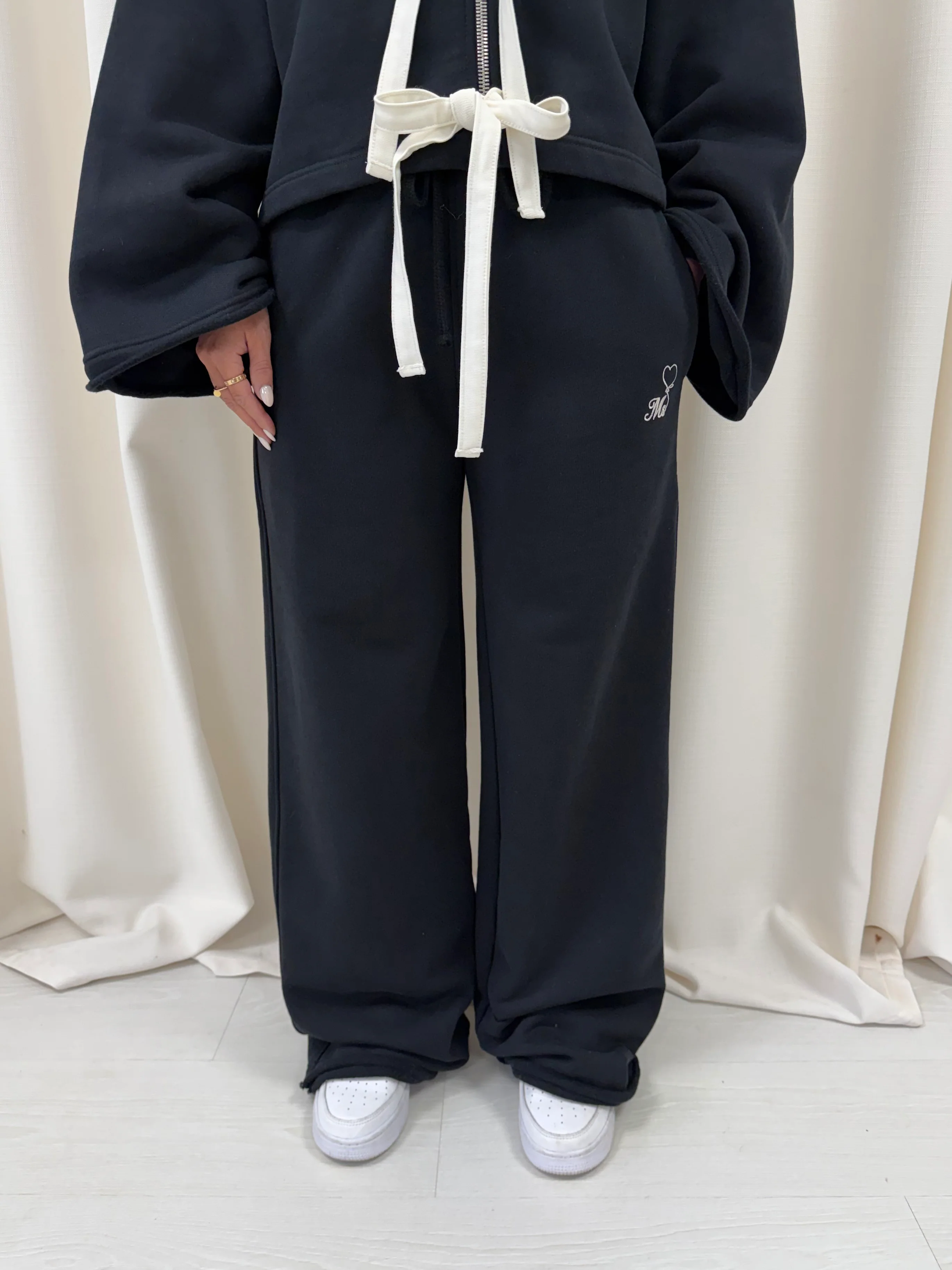 Black MS Heart Wide Sweatpants. - Image 3