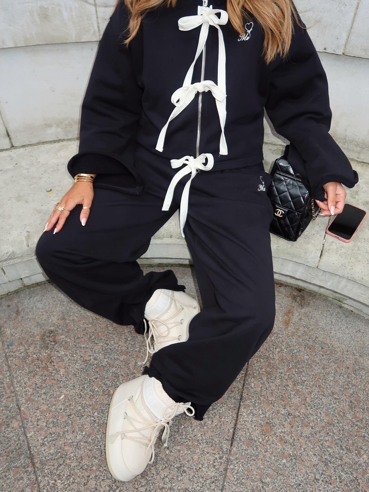 Black MS Heart Wide Sweatpants. - Image 5
