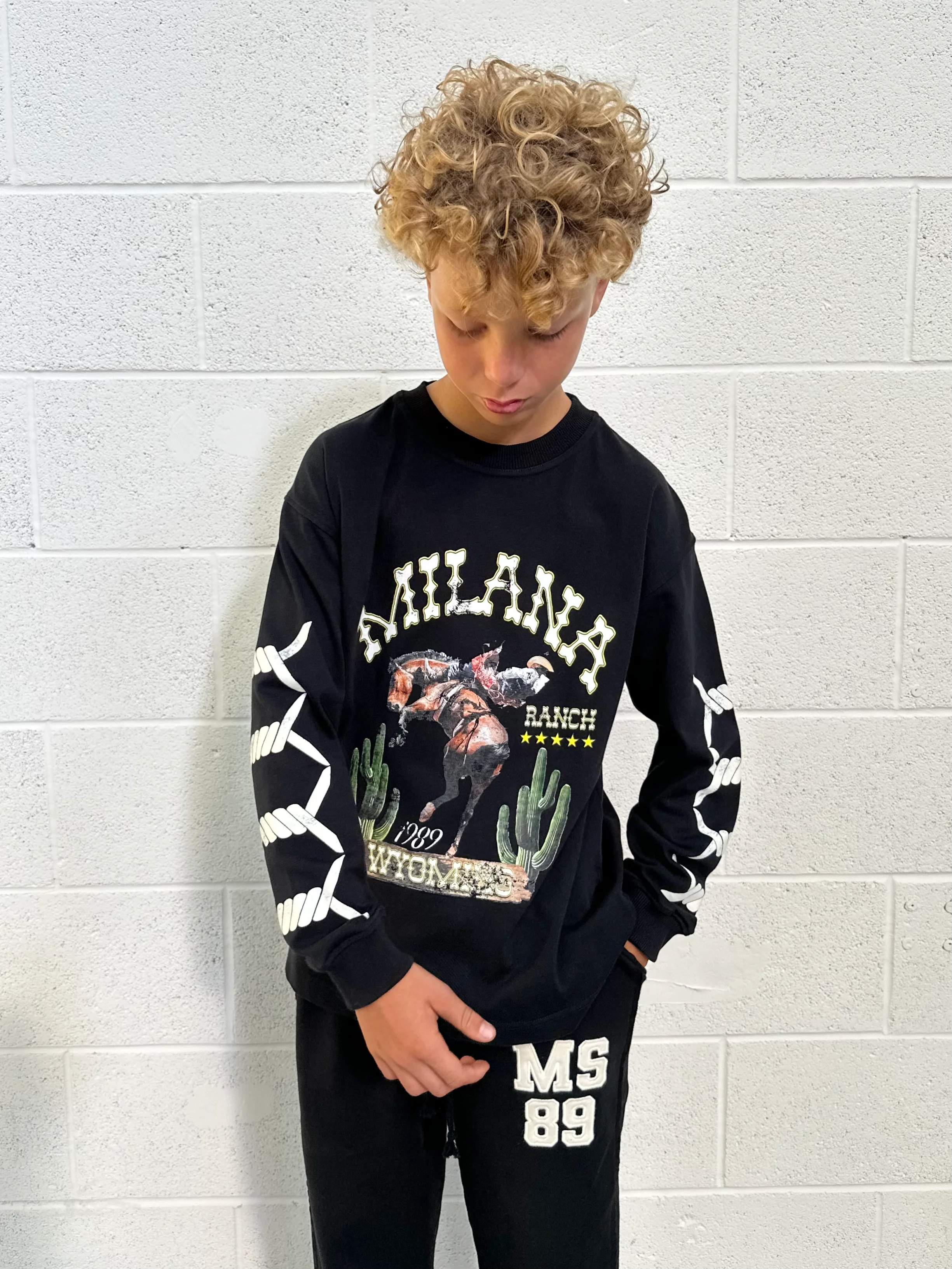 Black Ranch Kids Long Sleeve T-shirt. - Image 3