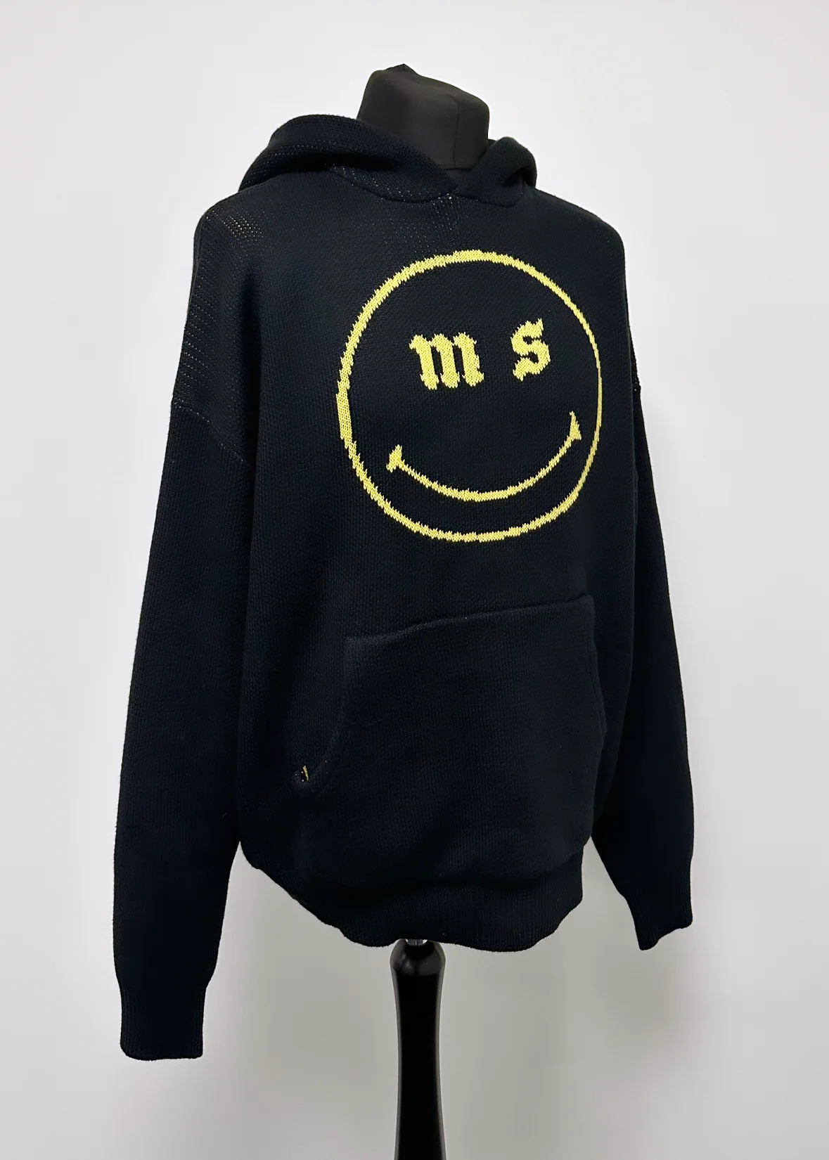 Black Smiley Heavyweight Knit Hoodie. - Image 3
