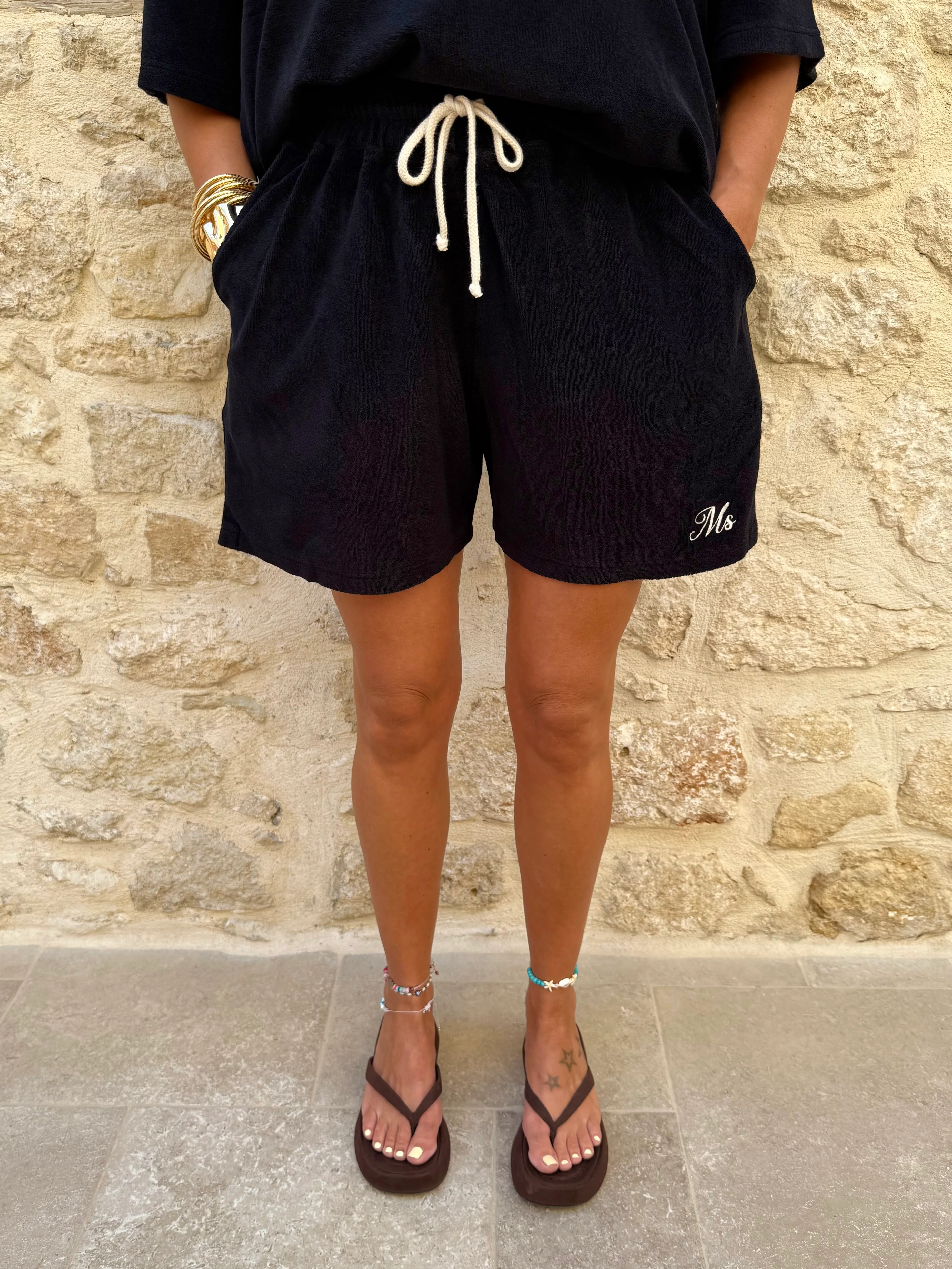 Black Towelling Mini Shorts. - Image 3