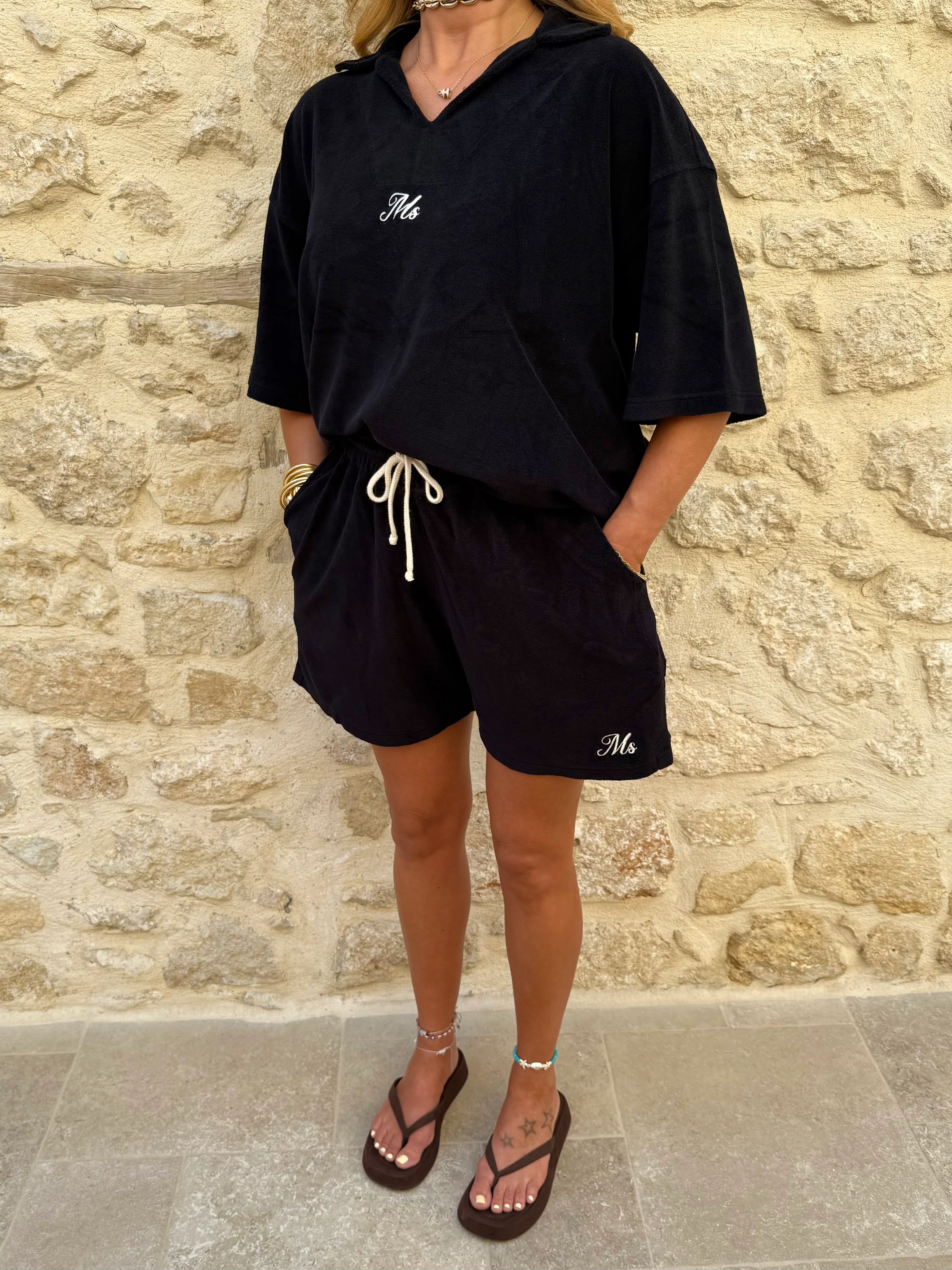 Black Towelling Mini Shorts. - Image 4