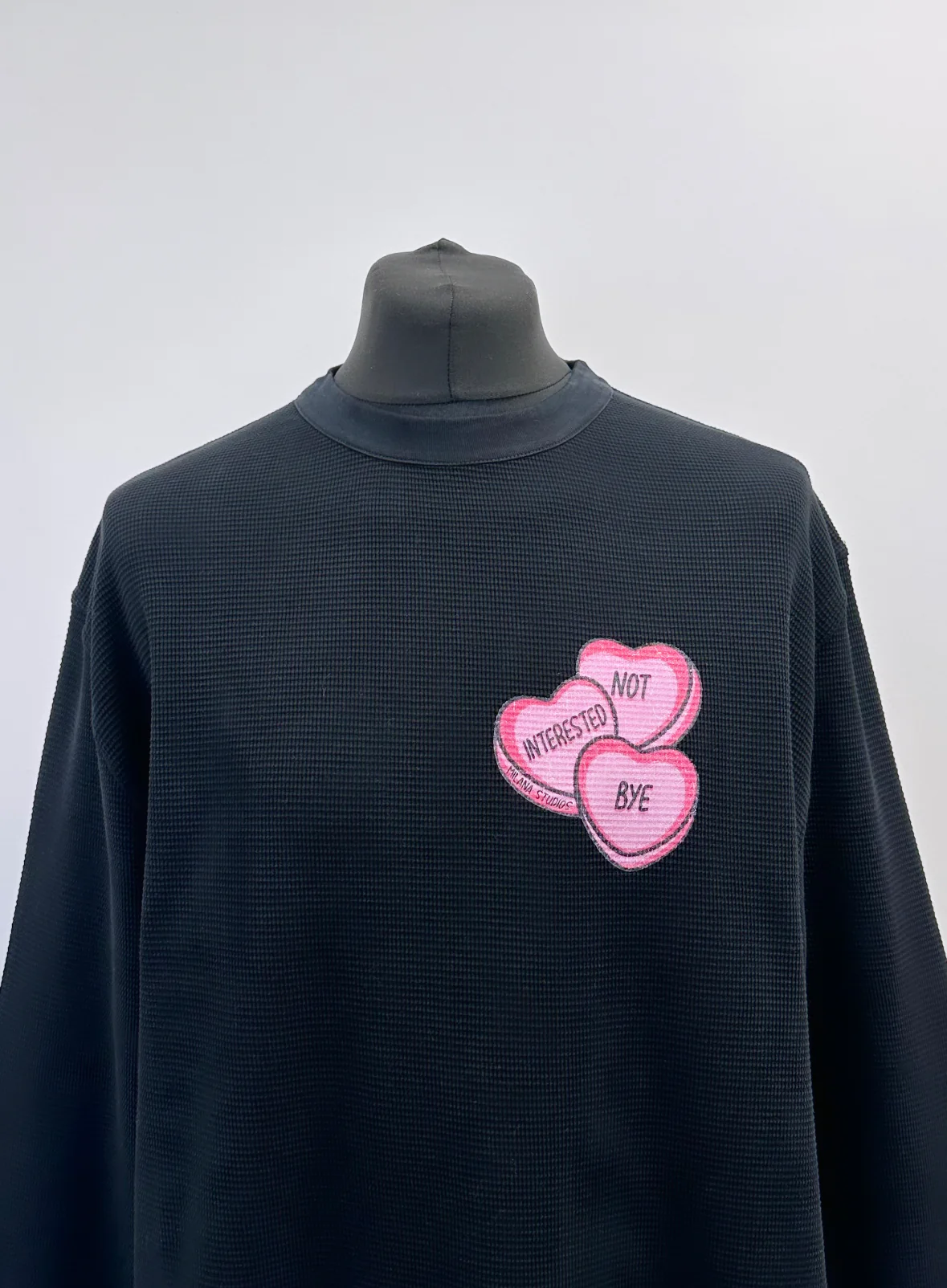 Black Waffle Heavyweight Hearts Long Sleeve T-shirt. - Image 3