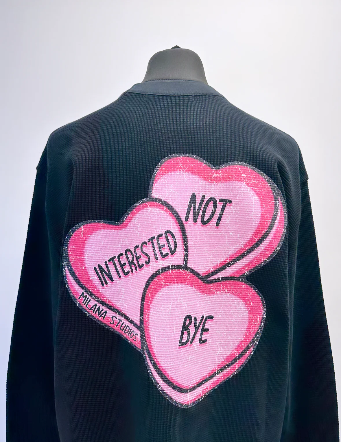 Black Waffle Heavyweight Hearts Long Sleeve T-shirt. - Image 4