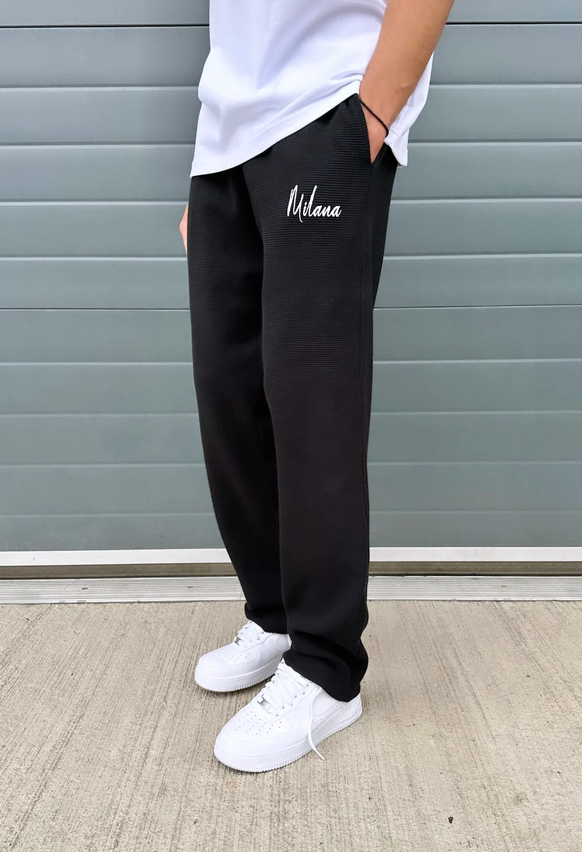 Black Relaxed Waffle Pants. - Image 3