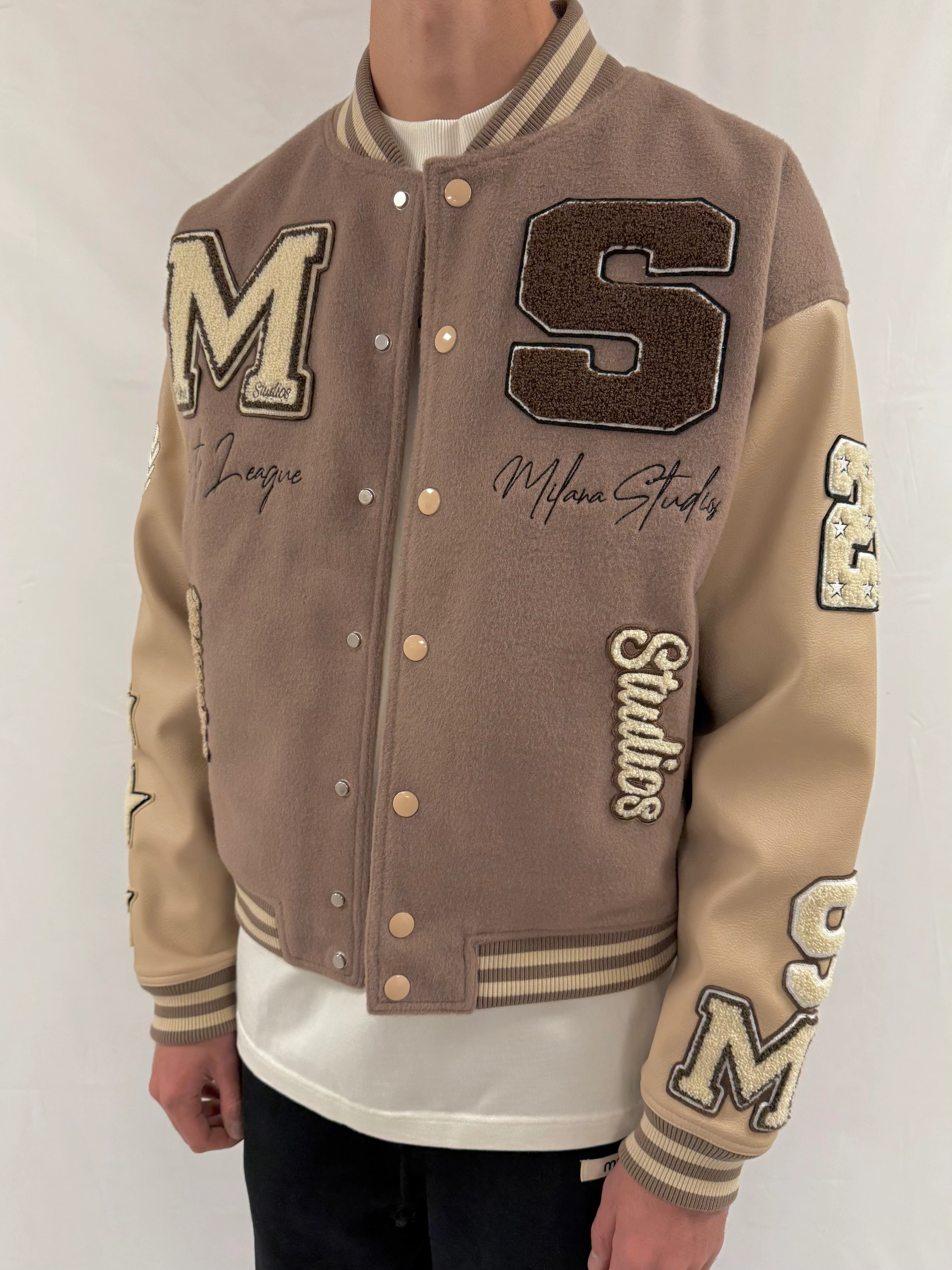 Brown Heavyweight Varsity Bomber Jacket. - Image 3