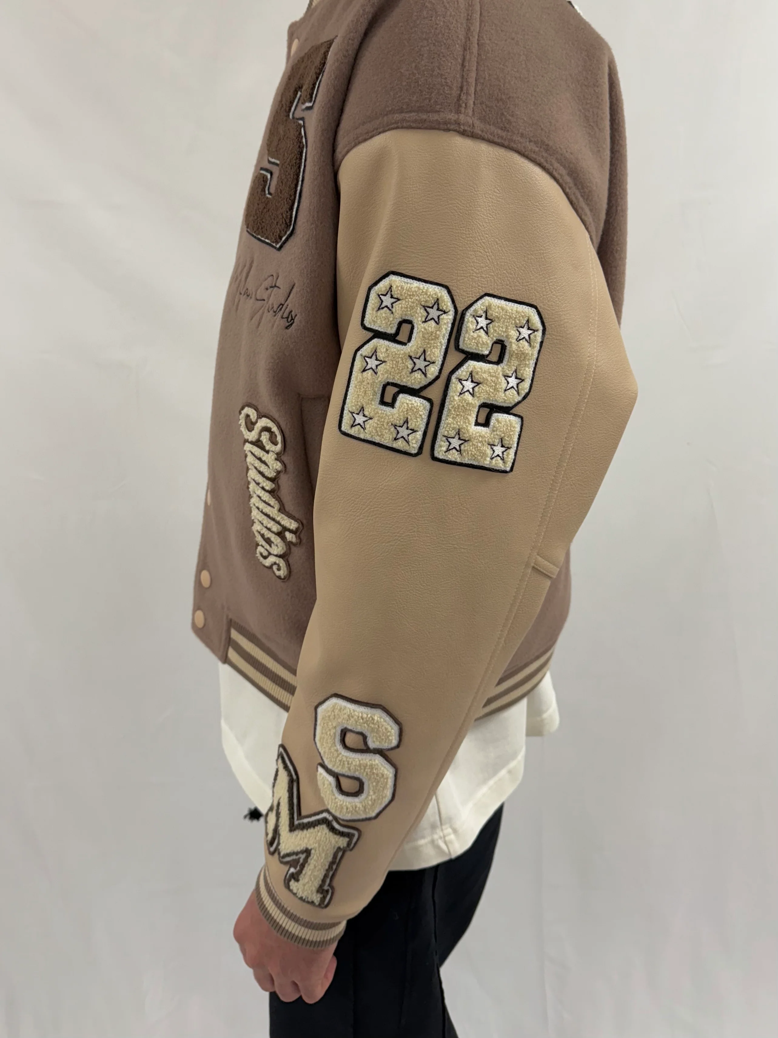 Brown Heavyweight Varsity Bomber Jacket. - Image 4