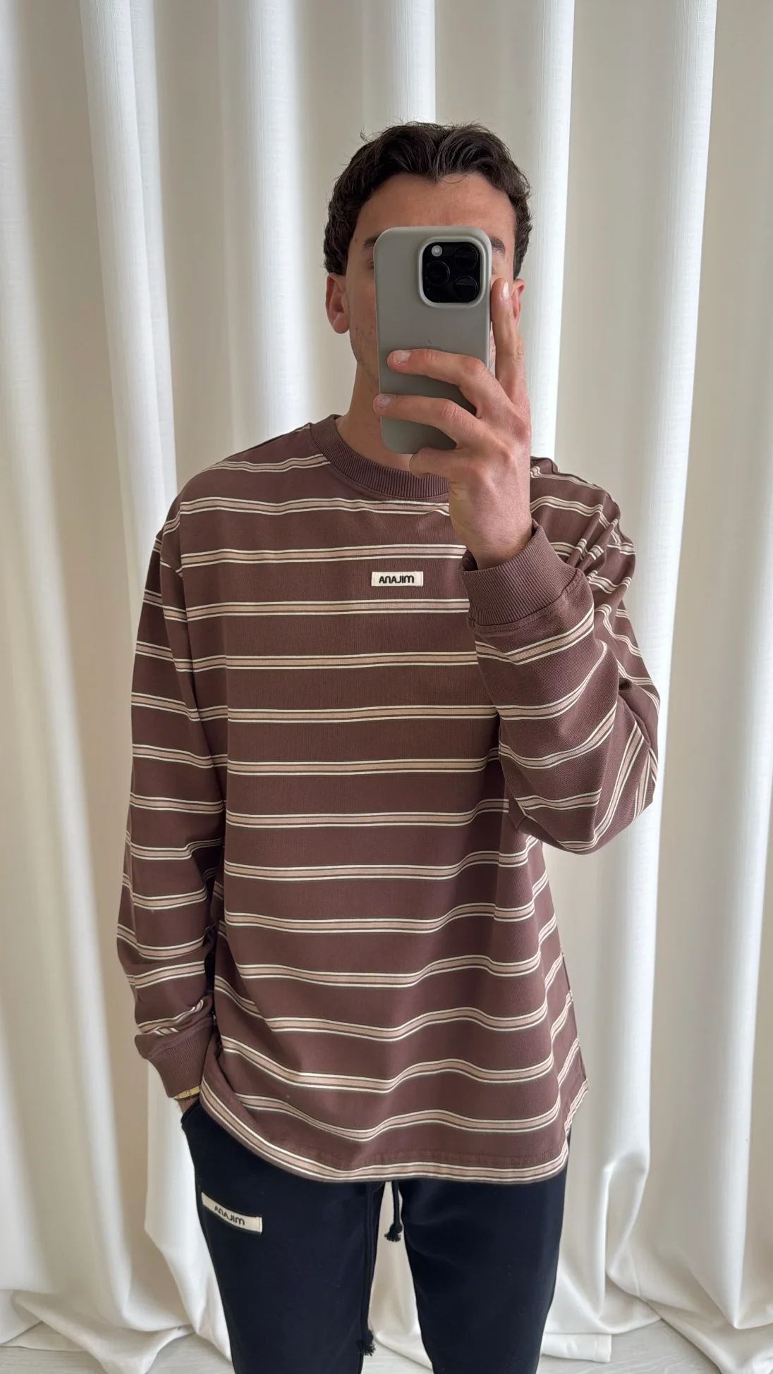 Brown Striped Heavyweight Long Sleeve T-shirt. - Image 4