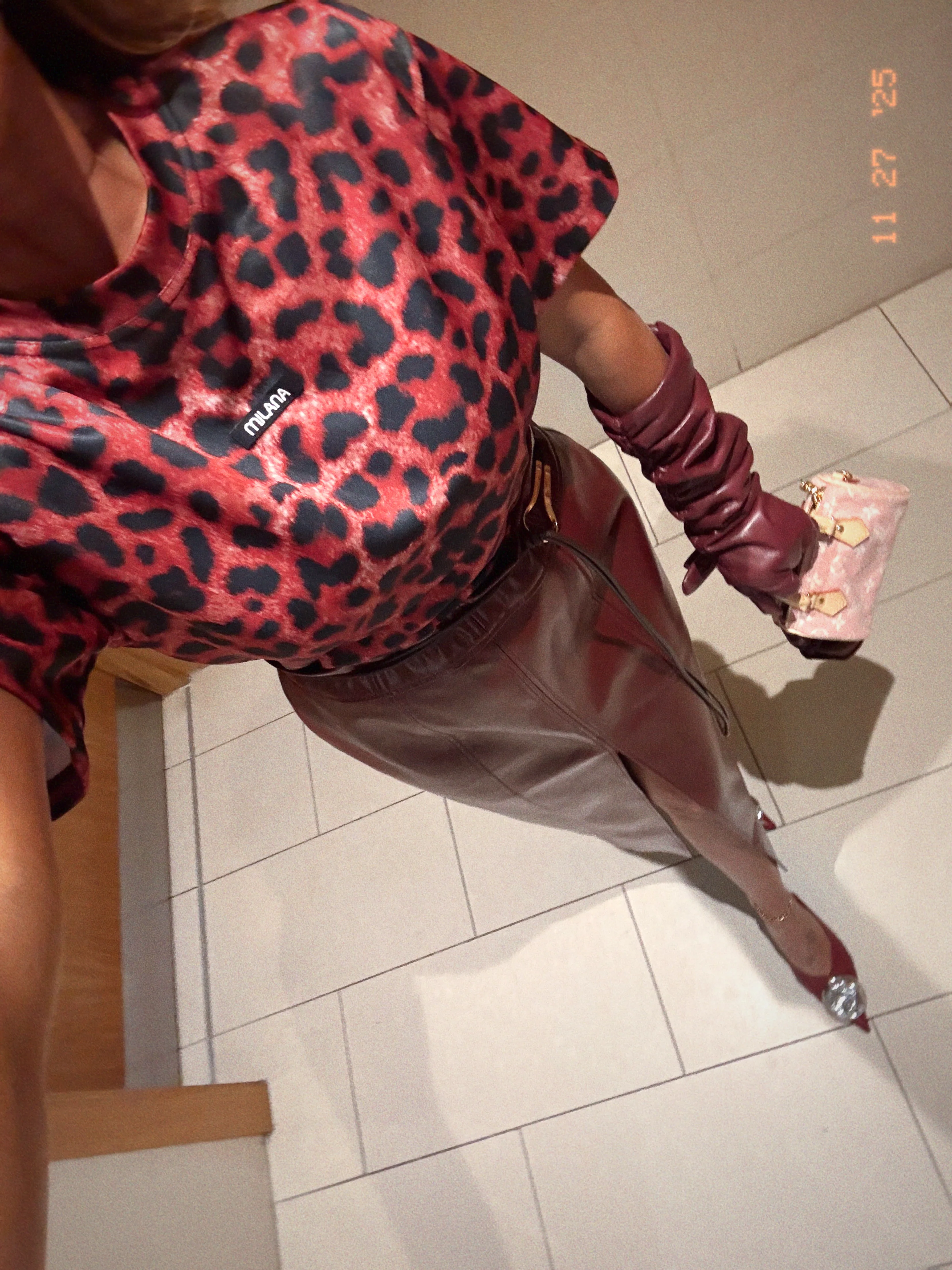 Burgundy Leopard Print Box T-shirt. - Image 3