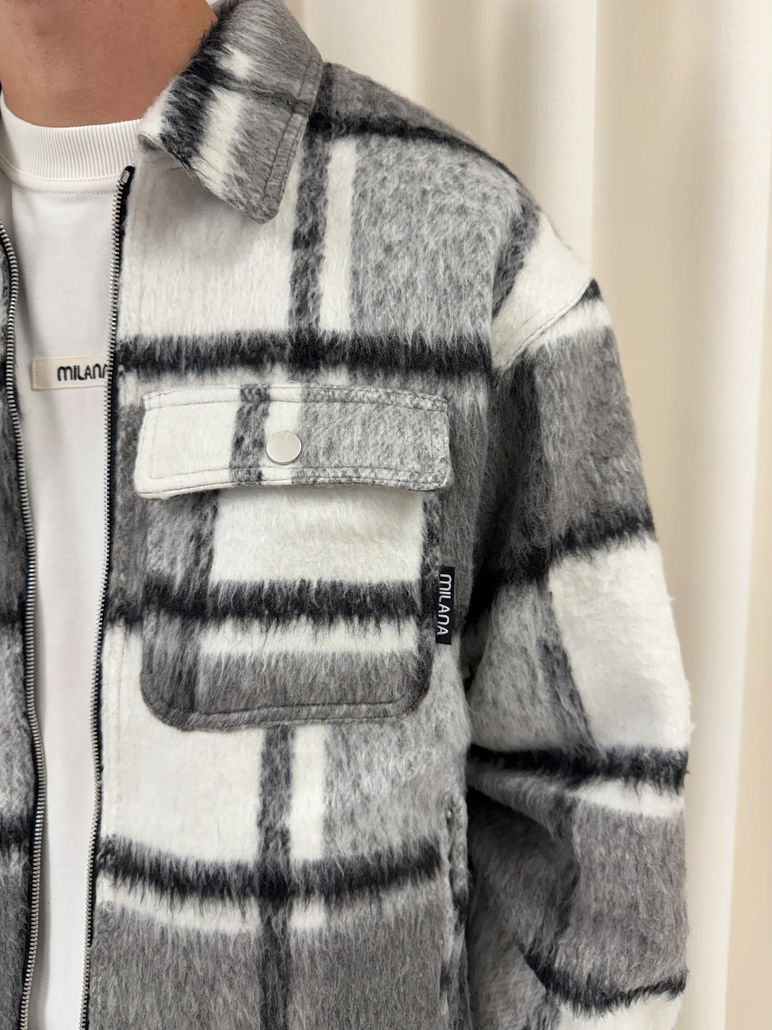 Charcoal Wool Check Flannel Trucker Jacket. - Image 3