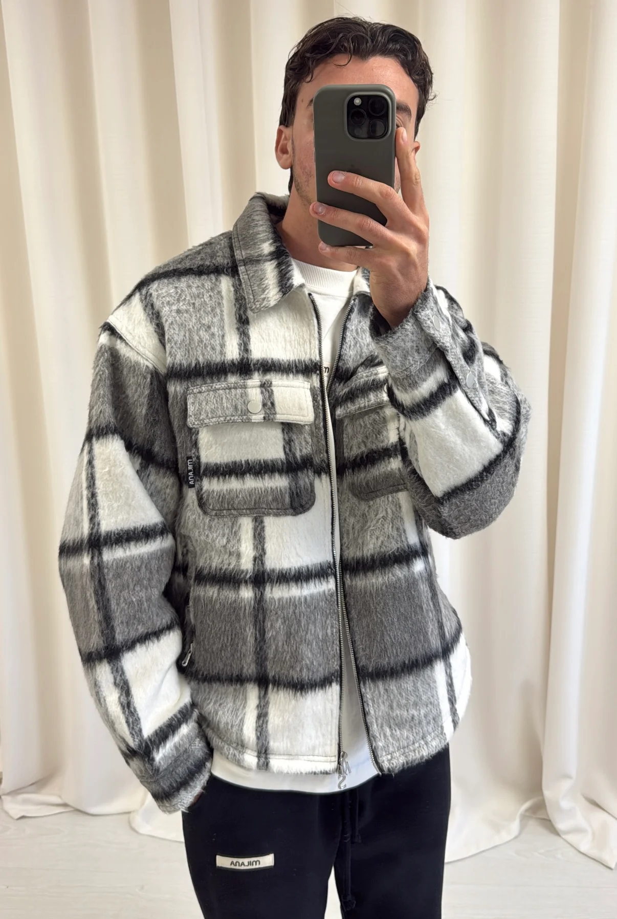 Charcoal Wool Check Flannel Trucker Jacket. - Image 4