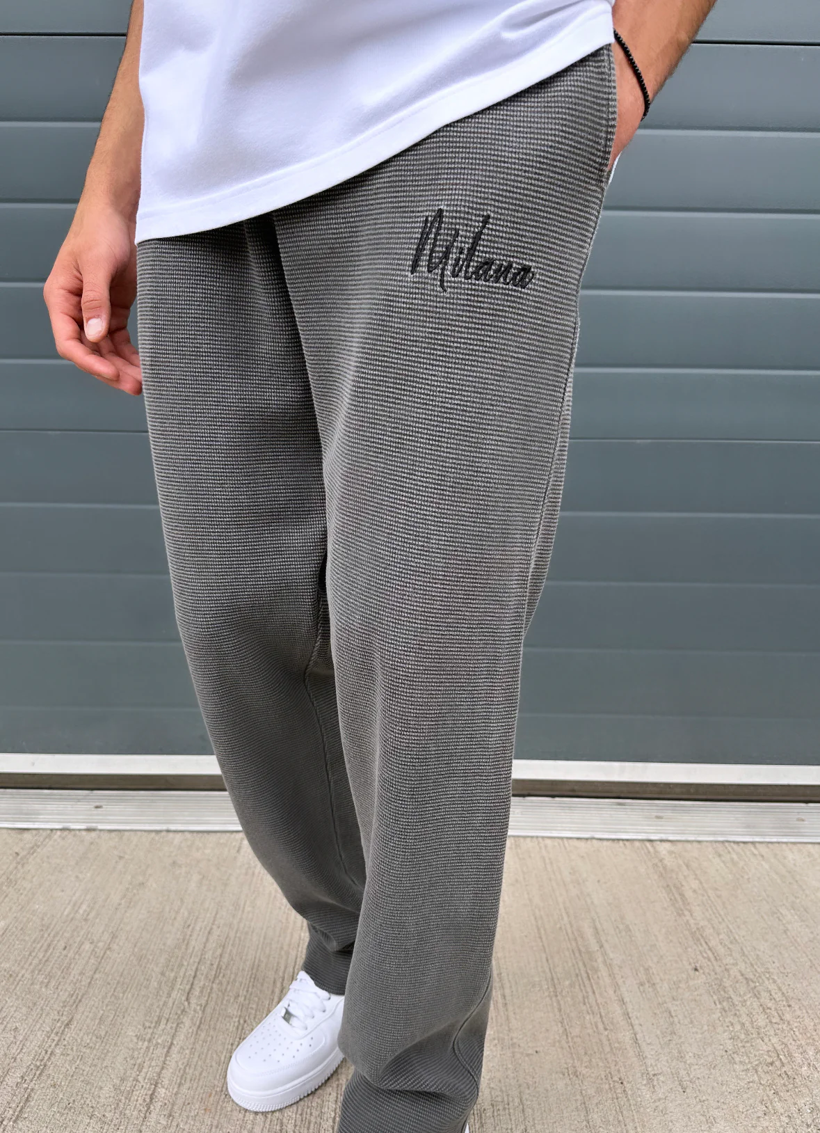 Charcoal Relaxed Waffle Pants. - Image 3