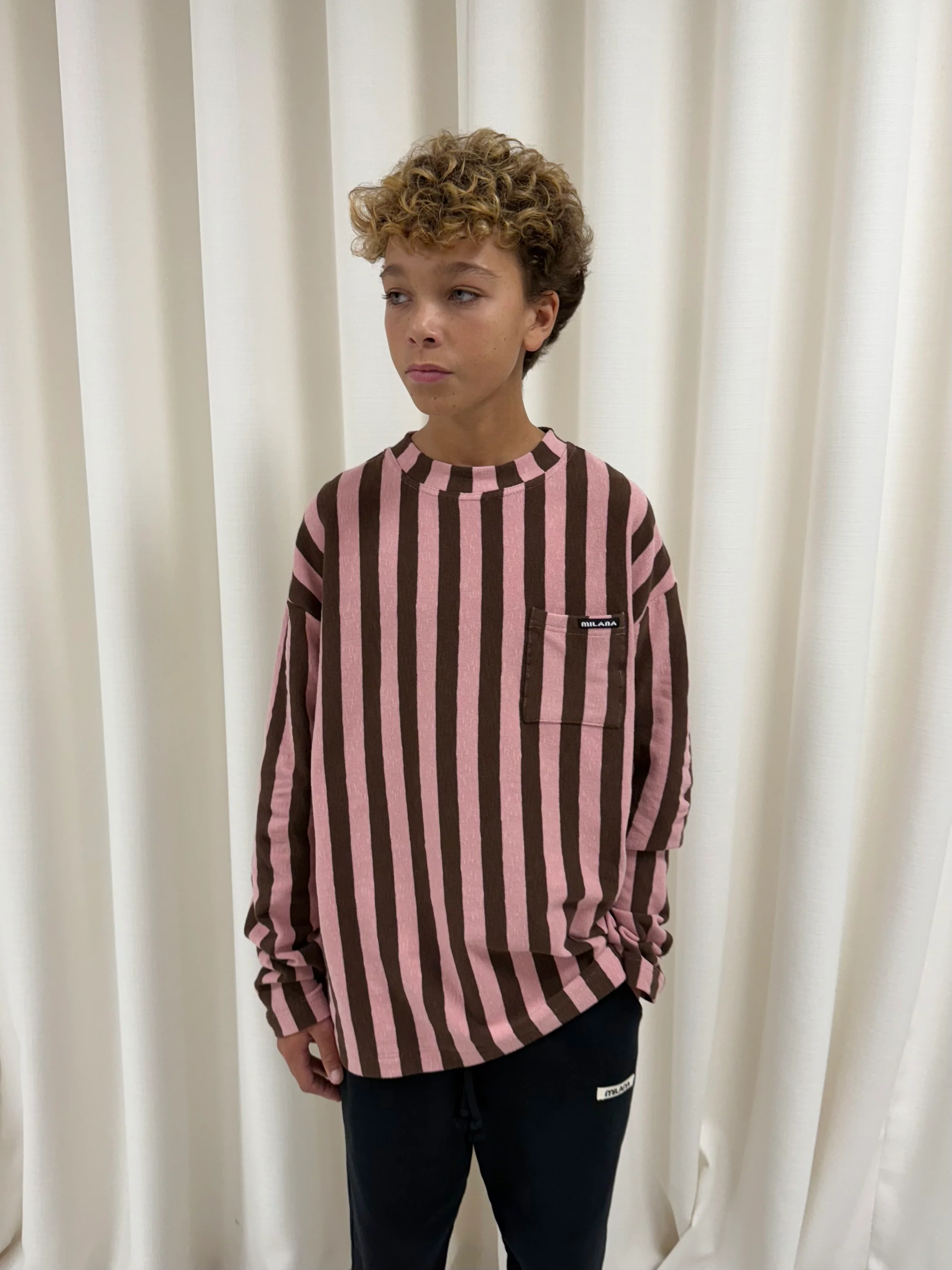 Chocolate Brown and Pink Striped Kids Knitted Long Sleeve. - Image 4