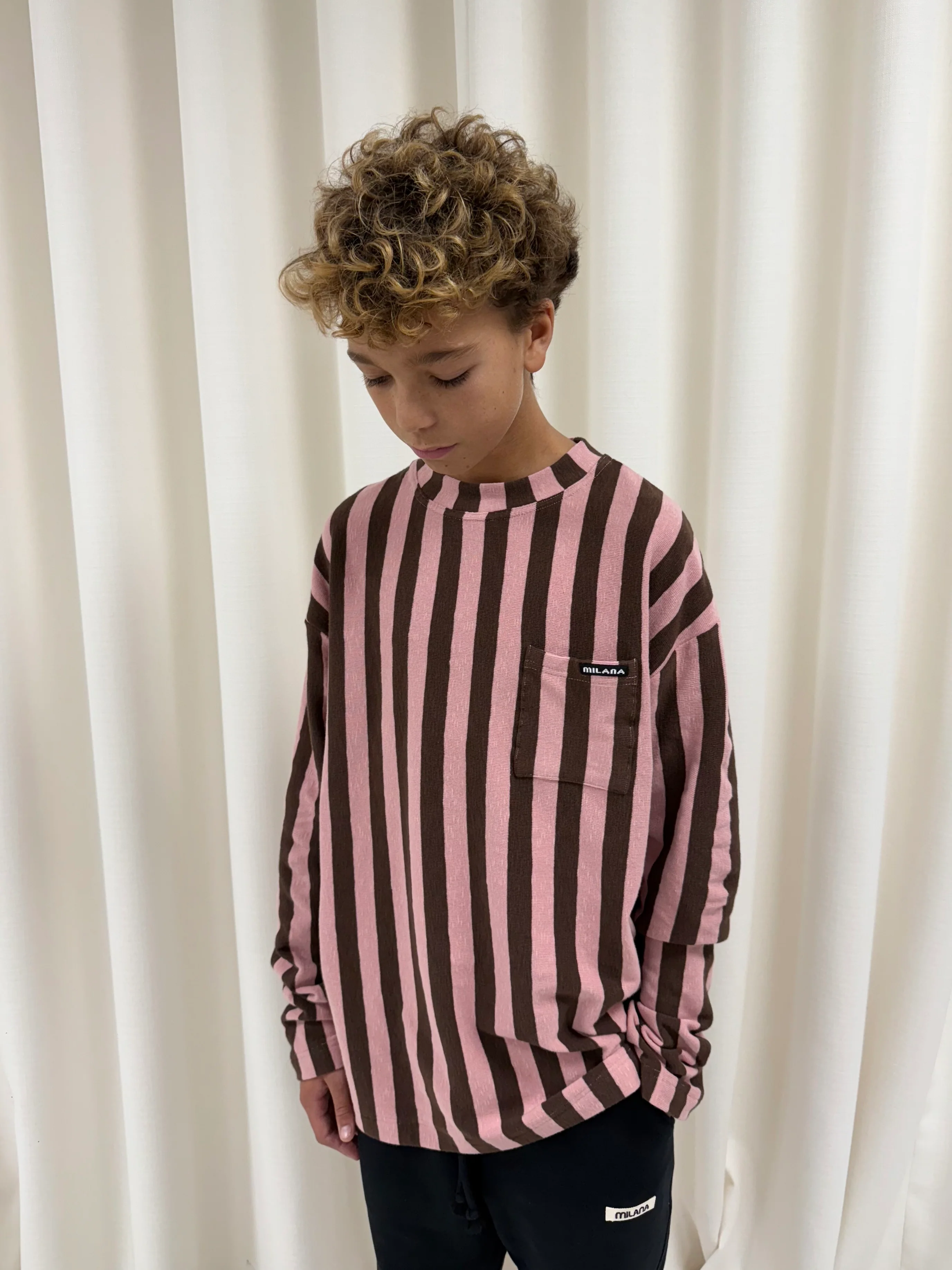 Chocolate Brown and Pink Striped Kids Knitted Long Sleeve. - Image 5