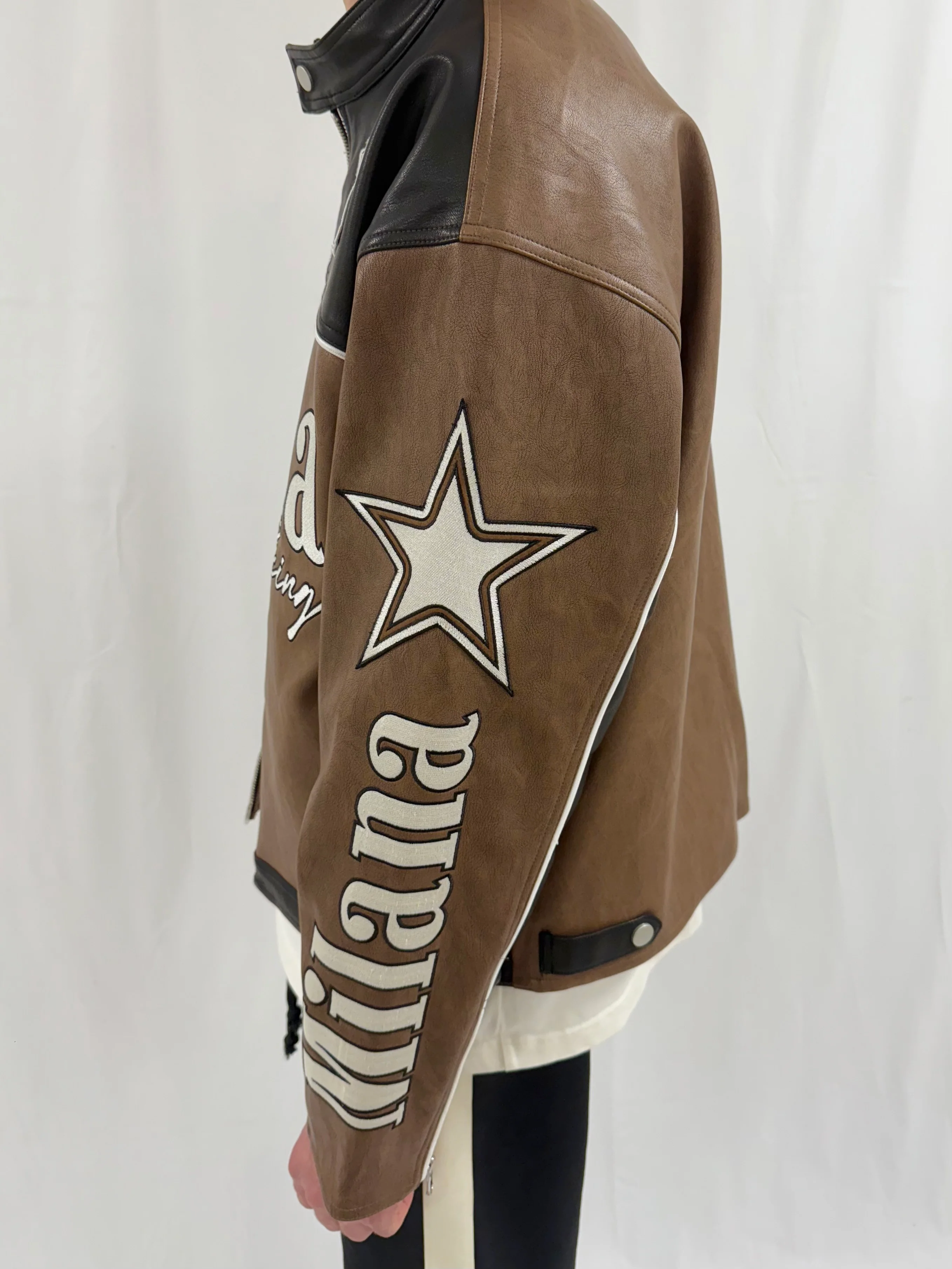 Chocolate Heavyweight Leather Biker Jacket. - Image 3