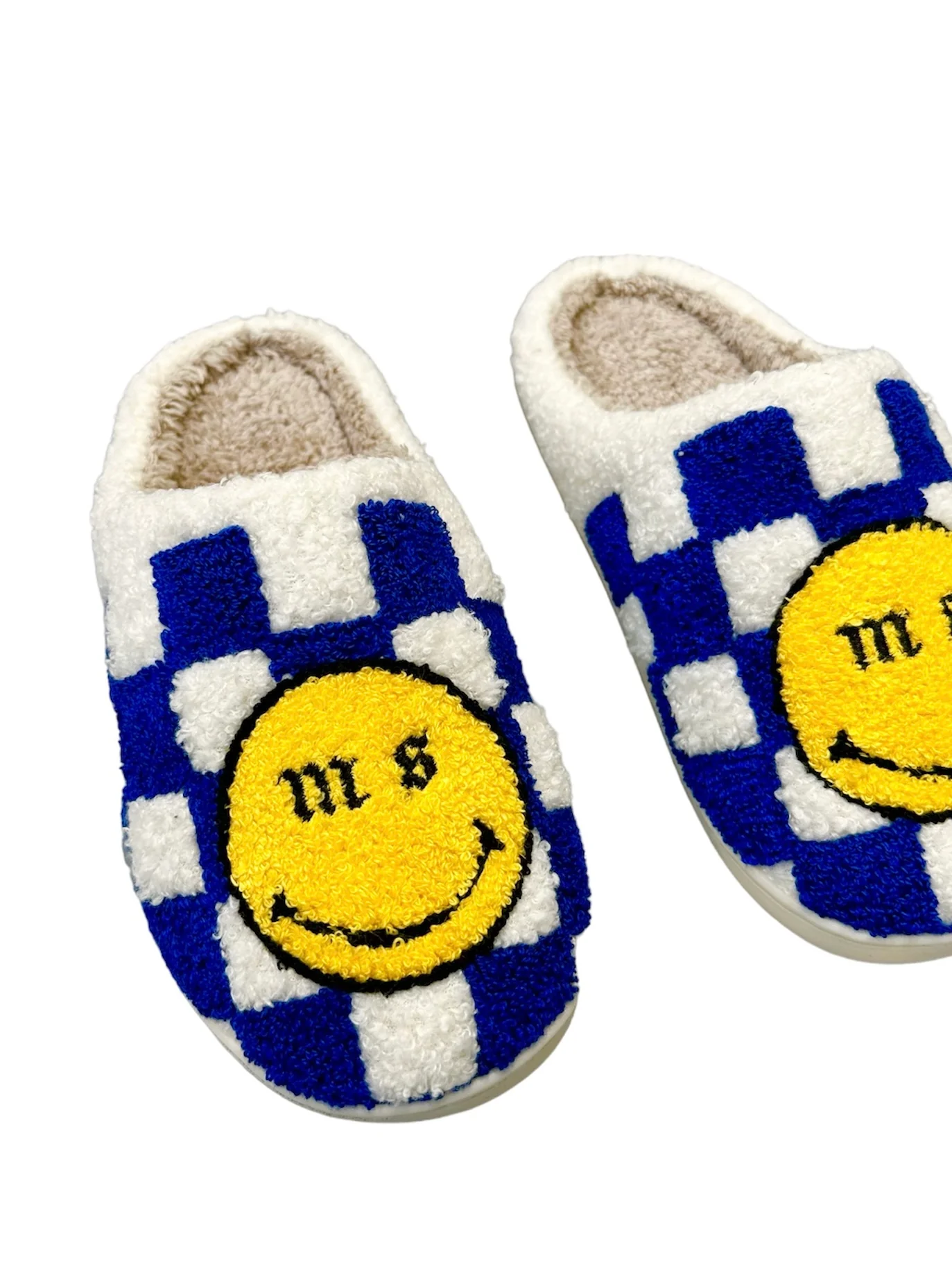 Cobalt Check Smiley Slippers. - Image 3