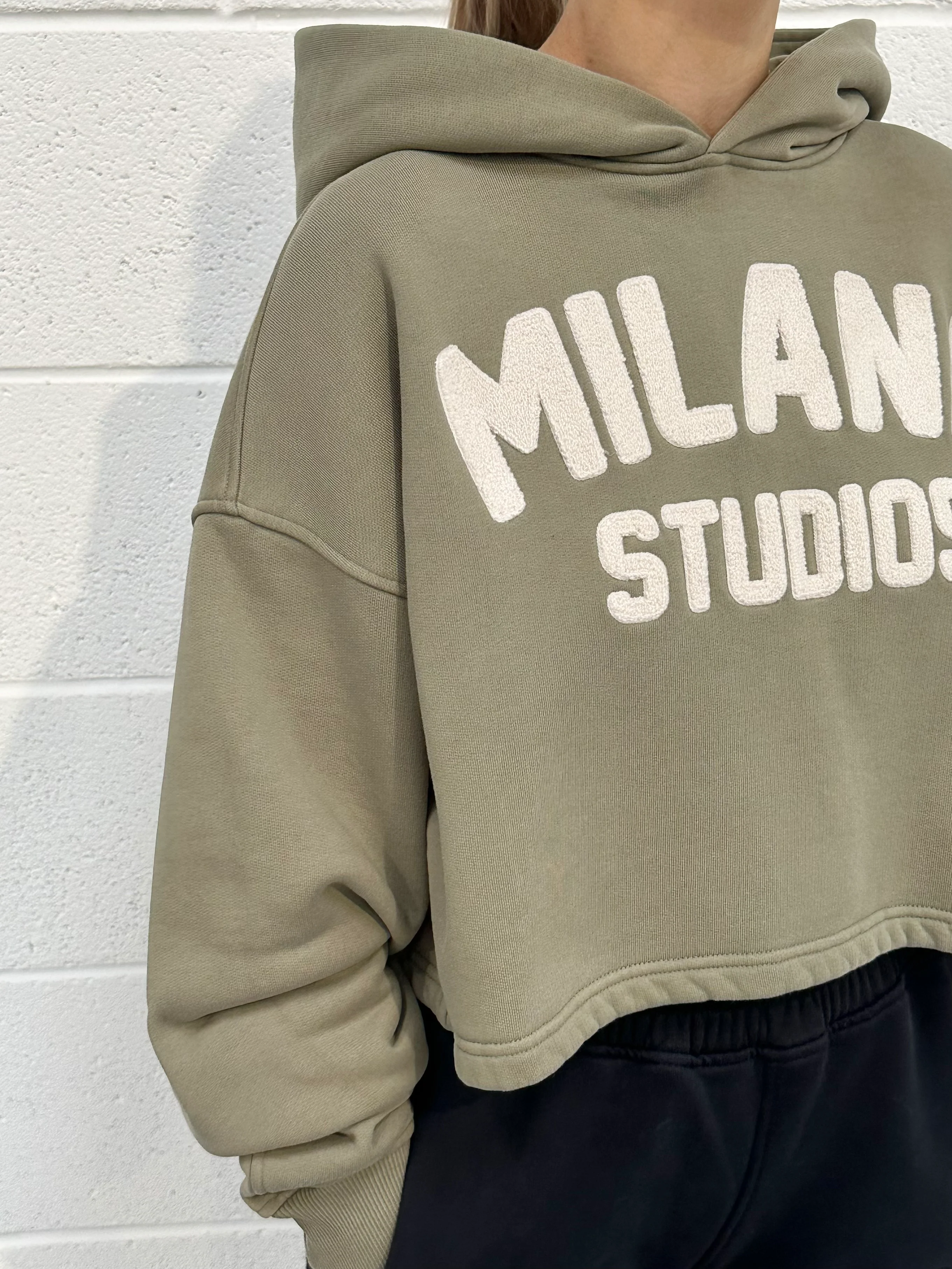 Cool Khaki Teddy Cropped Heavyweight Hoodie. - Image 4