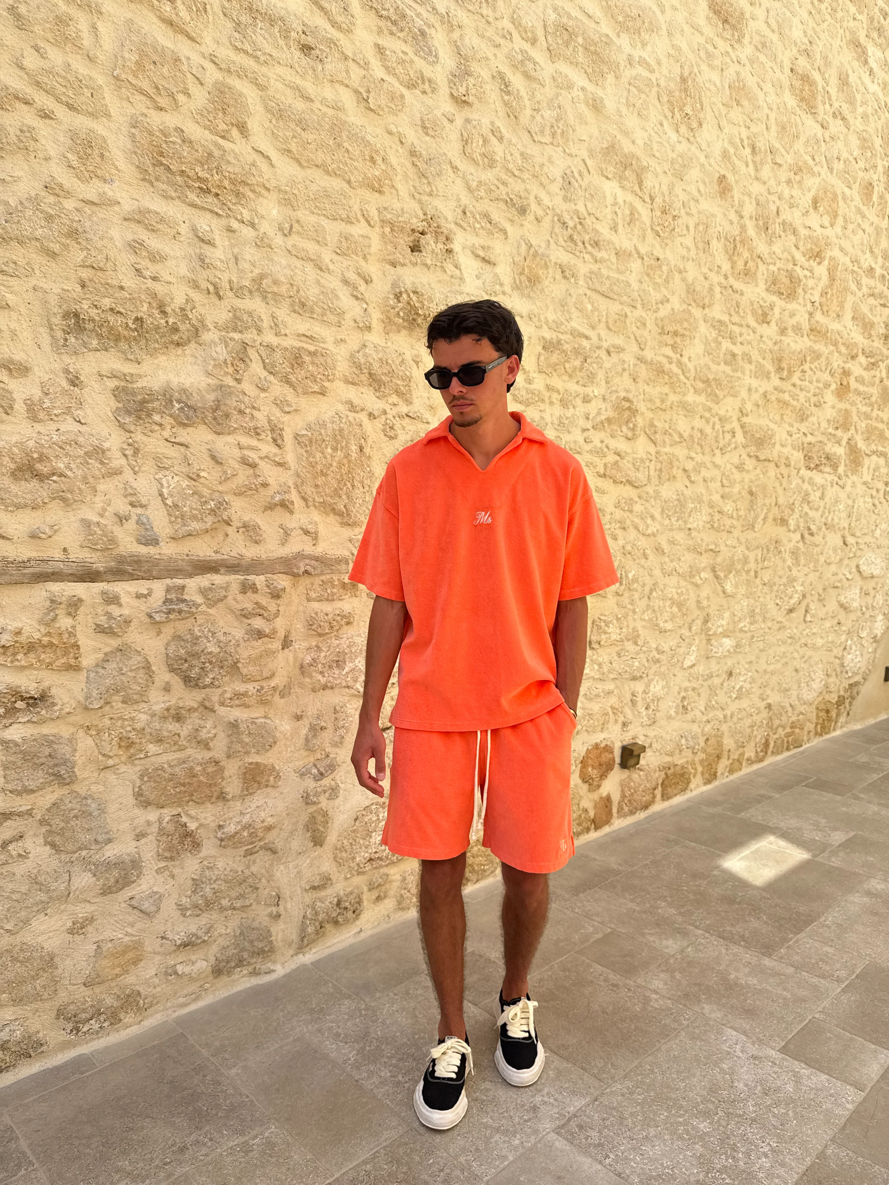 Coral Towelling Relaxed Shorts. - Image 3