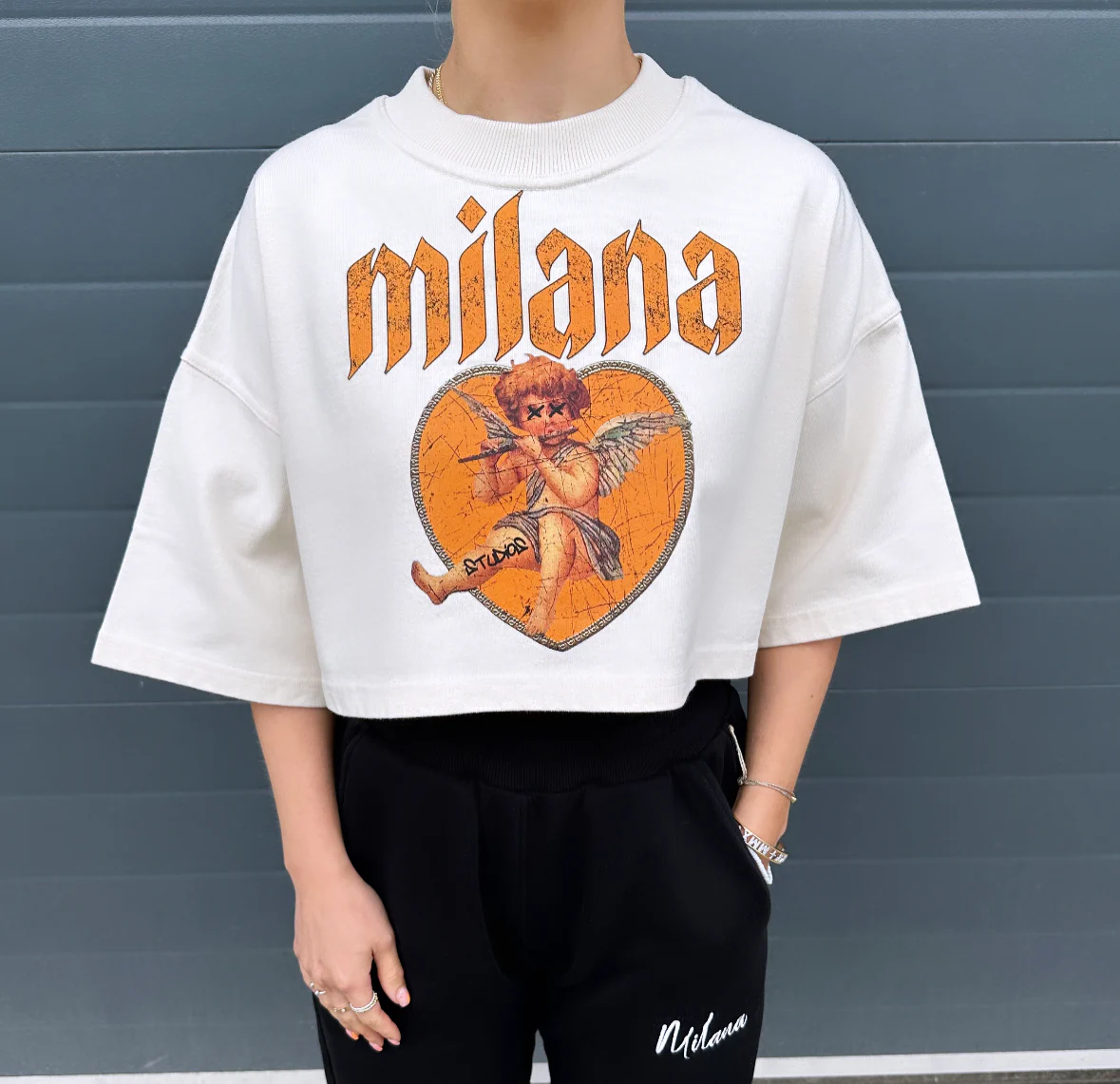 Cream Cherub Cropped Heavyweight T-shirt. - Image 3