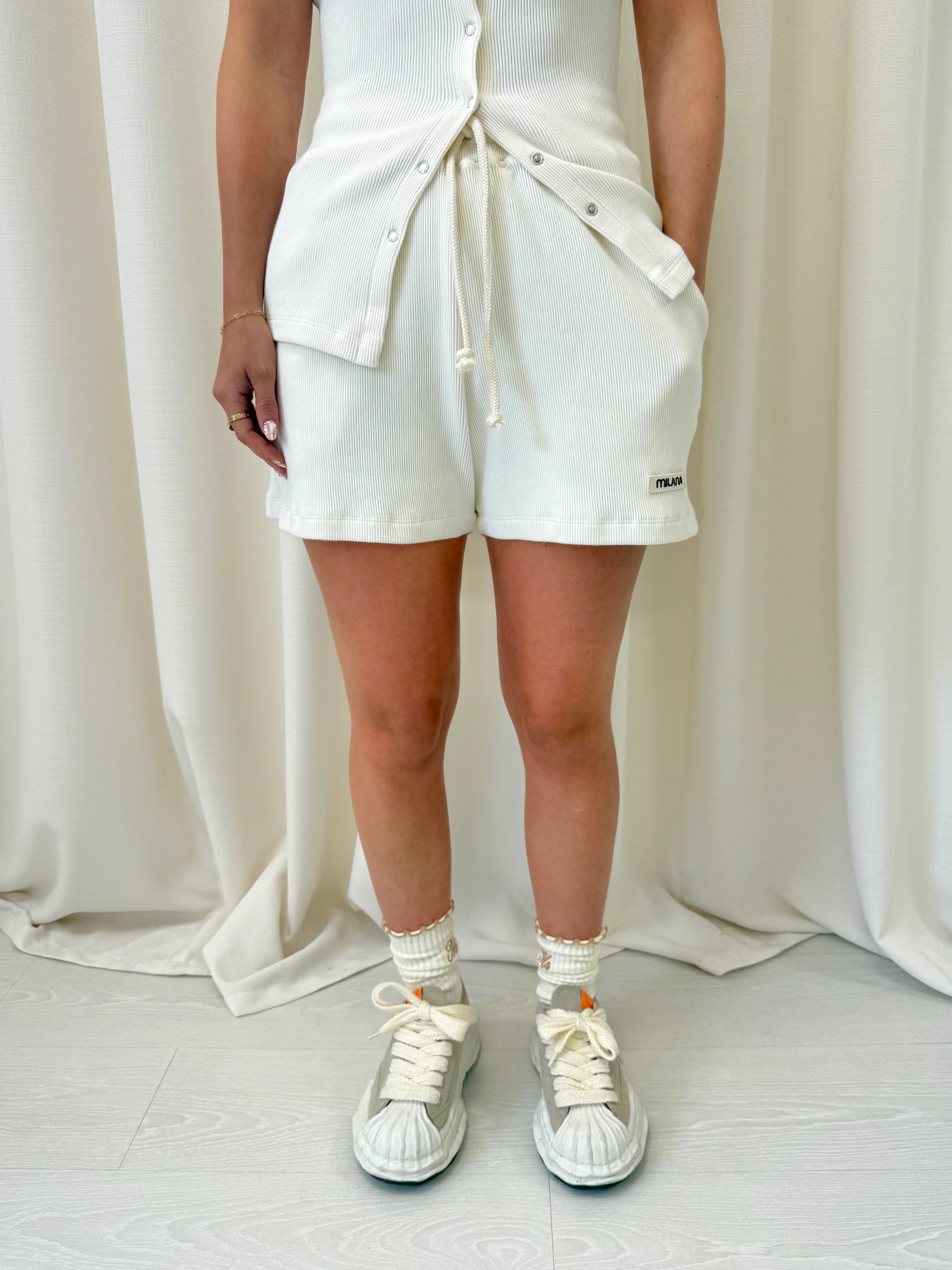 Cream Core Soft Rib Mini Shorts. - Image 3