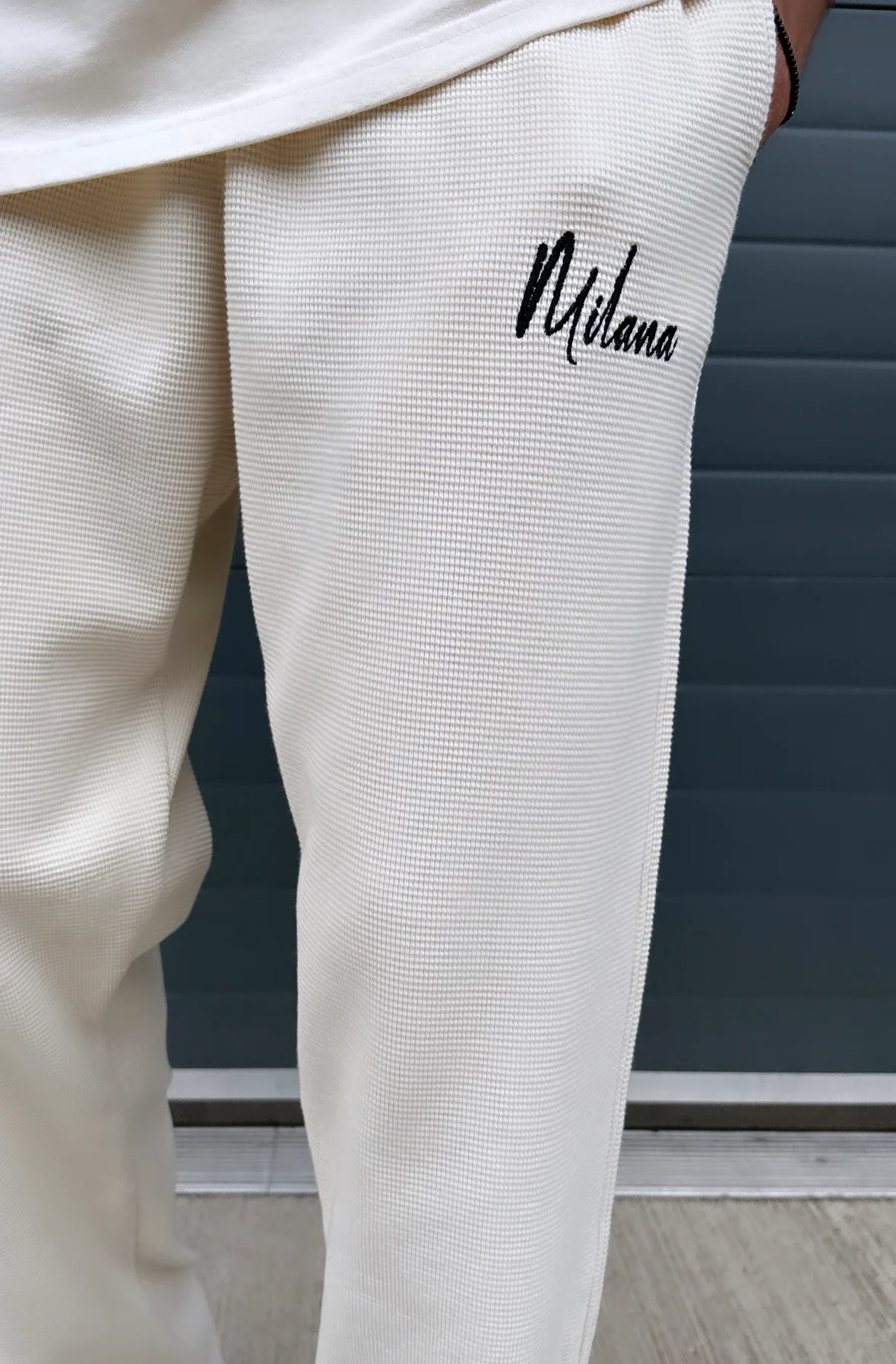 Cream Relaxed Waffle Pants. - Image 4