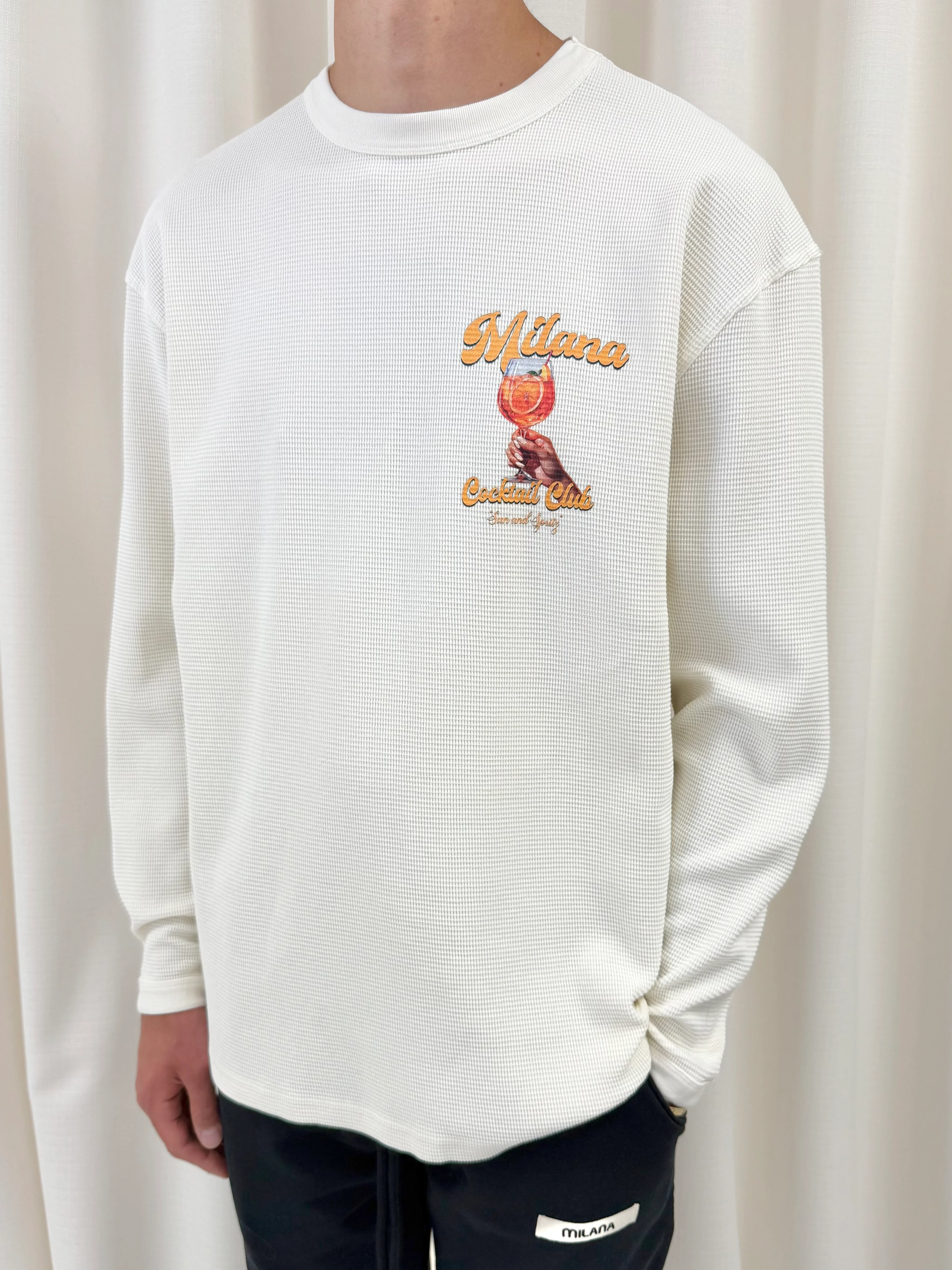 Cream Waffle Aperol Heavyweight Long Sleeve T-shirt. - Image 3