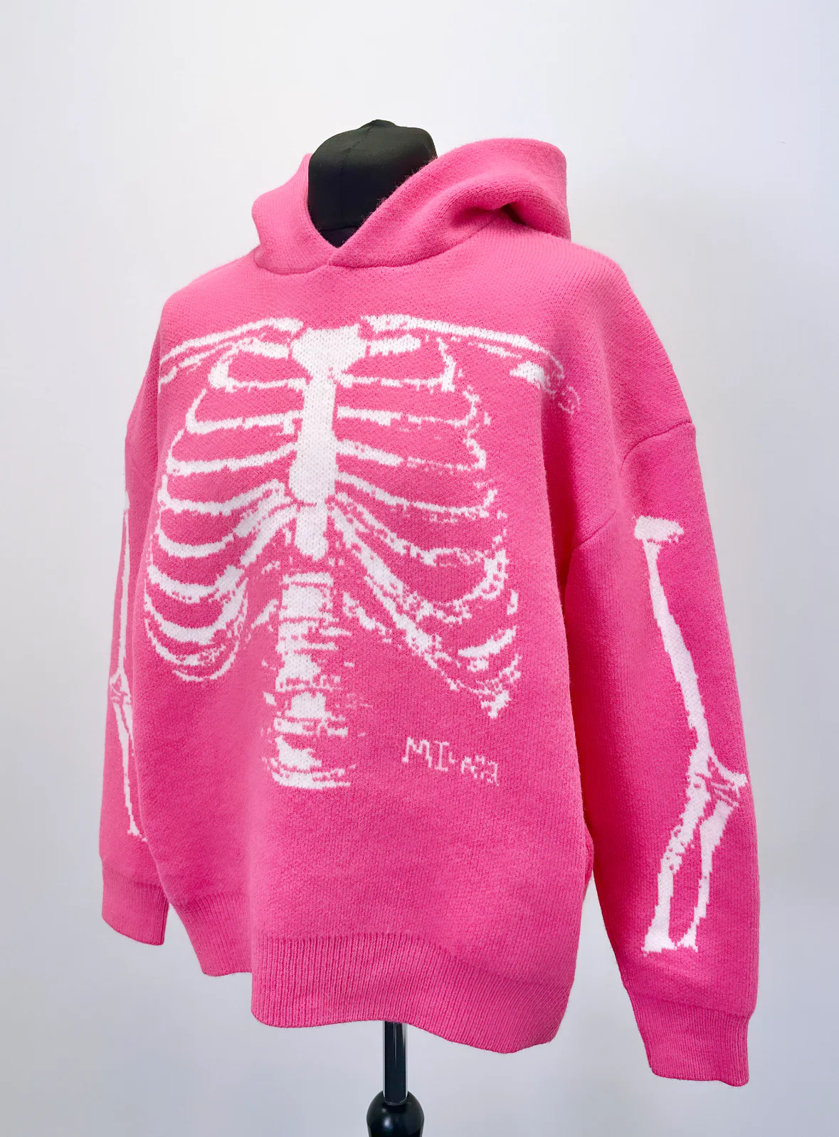 Electric Pink Bones Heavyweight Knit Hoodie. - Image 3