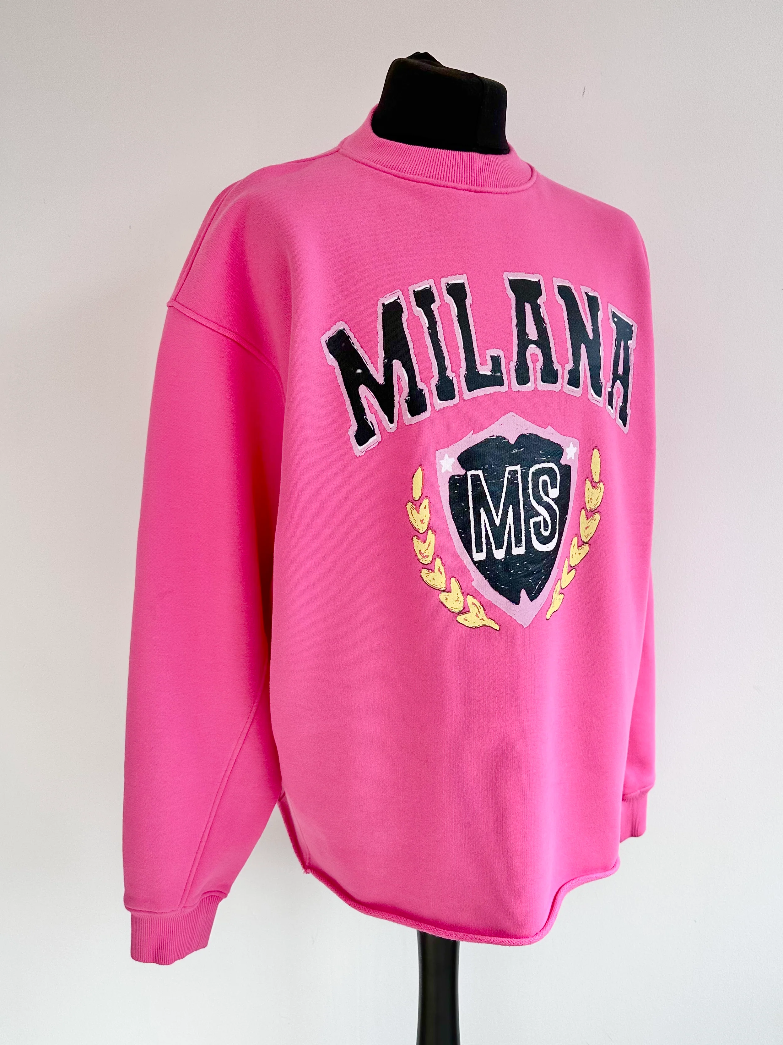 Hot Pink Heavyweight Crest Open Hem Sweatshirt. - Image 3