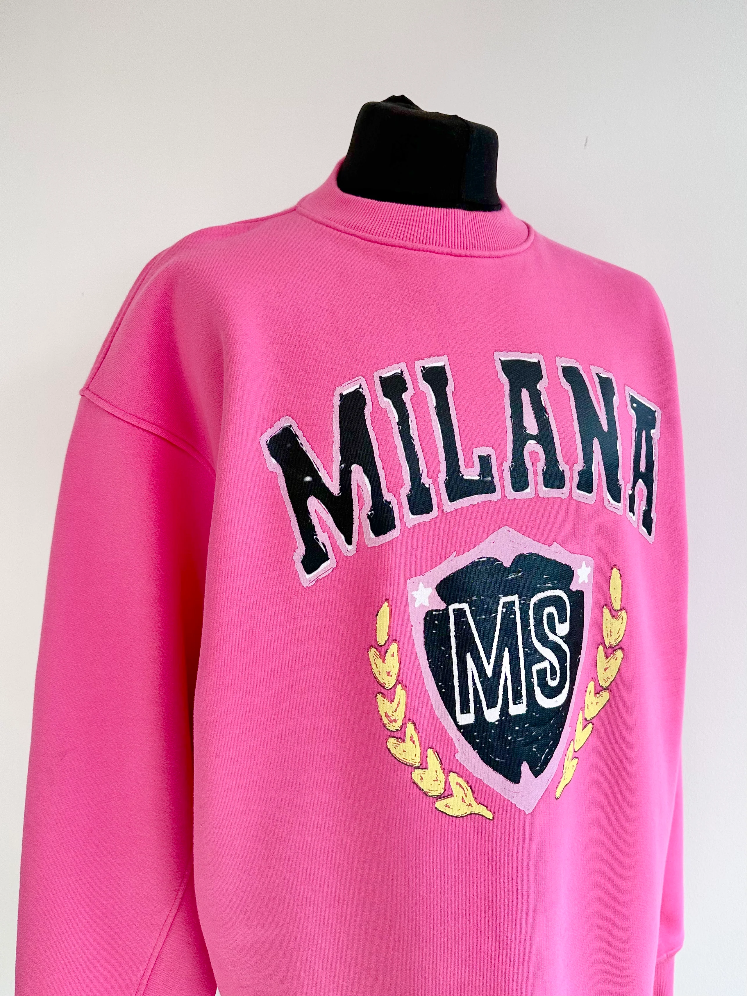Hot Pink Heavyweight Crest Open Hem Sweatshirt. - Image 4