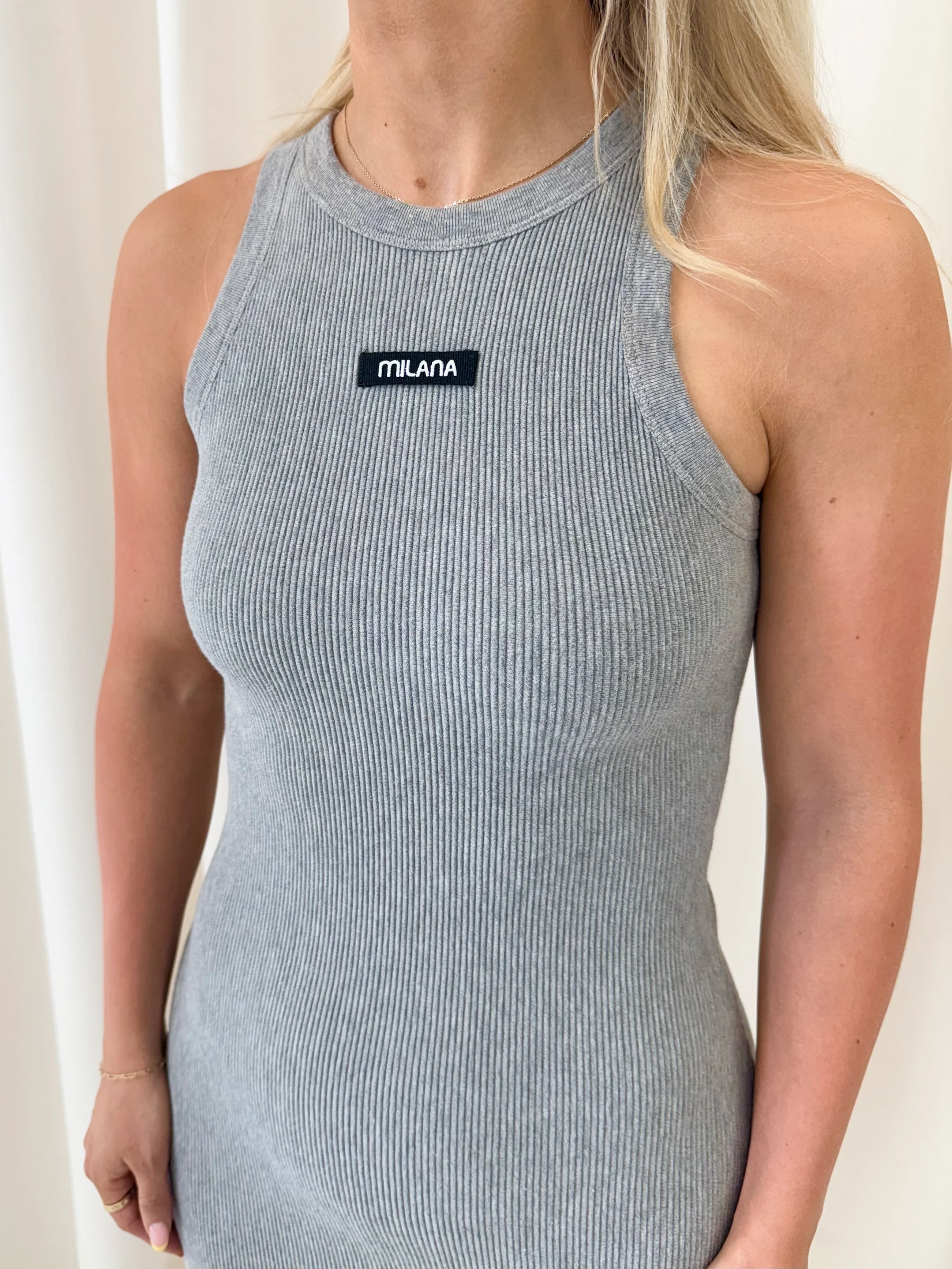 Marl Grey Soft Ribbed Racer Dress. - Image 3