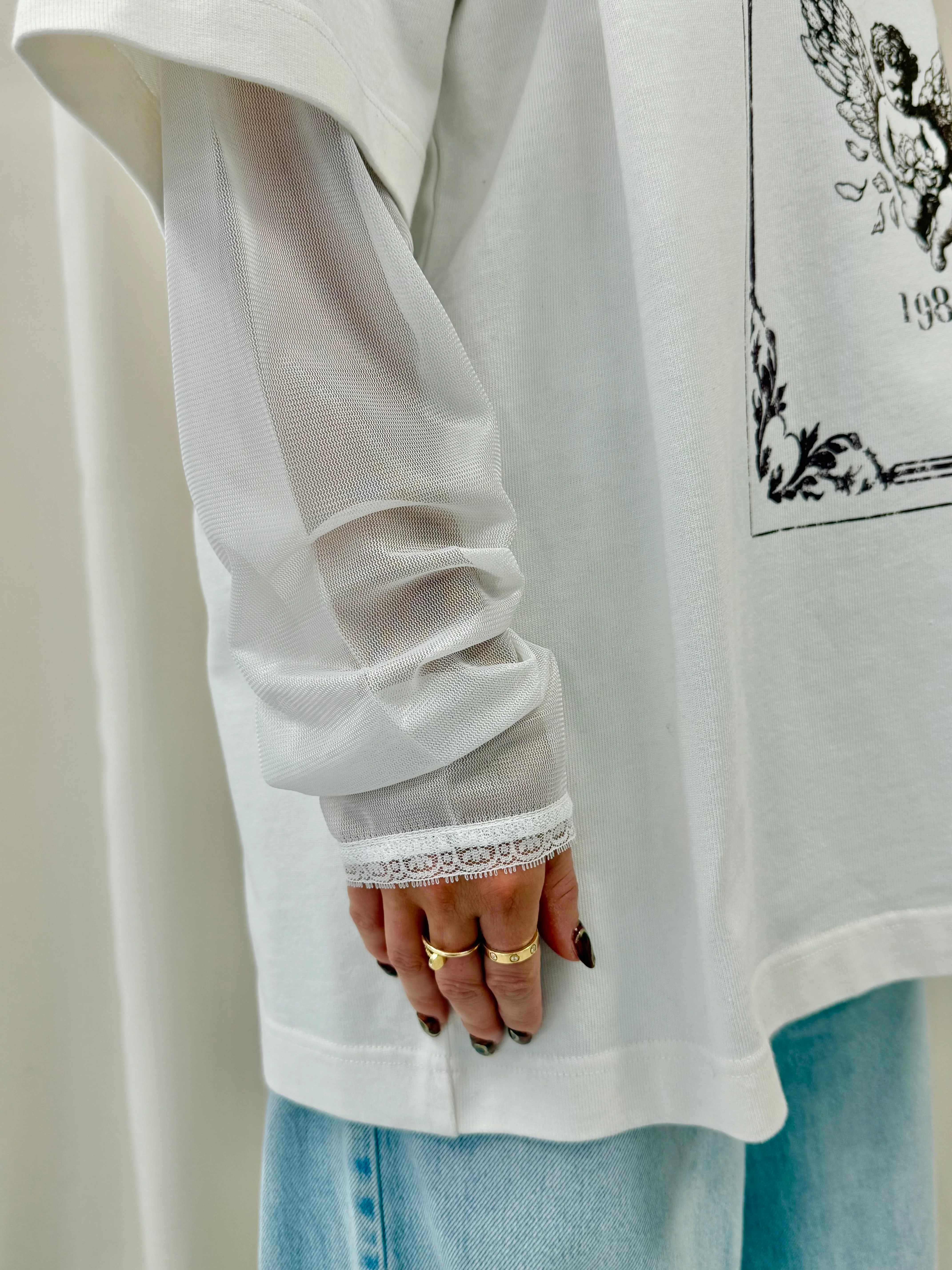 Off White Cherub Stamp Mesh Heavyweight Long Sleeve. - Image 3