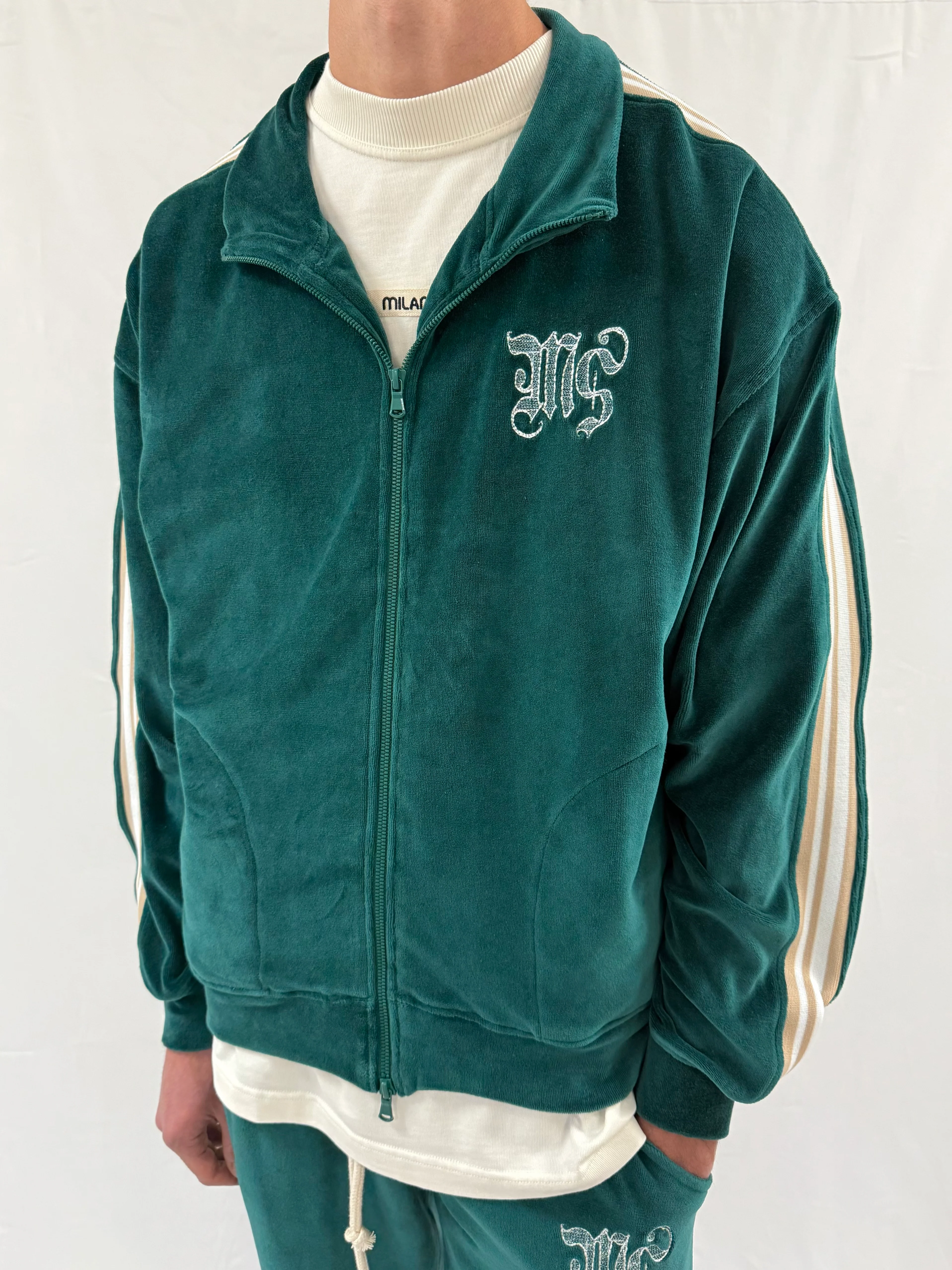 Pine Green Velour Zip Jacket. - Image 3