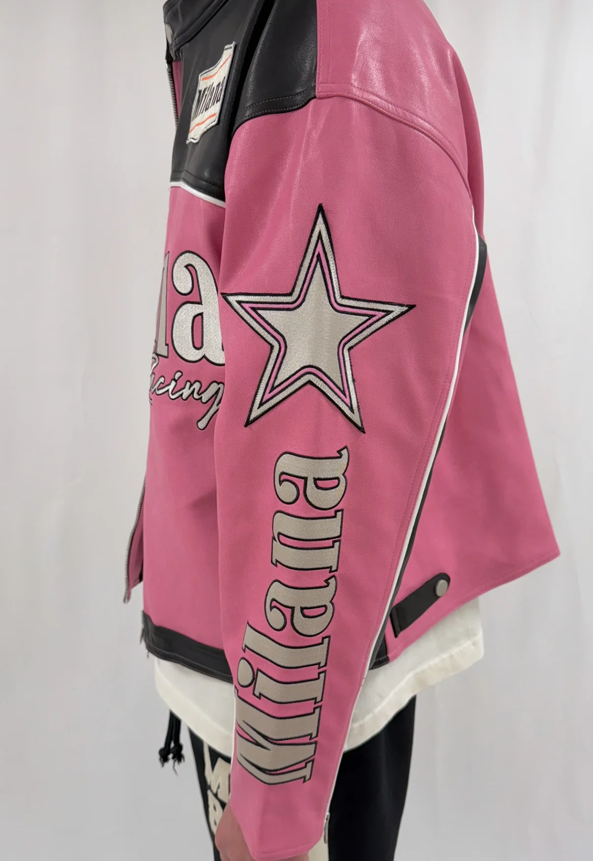 Pink Heavyweight Leather Biker Jacket. - Image 3