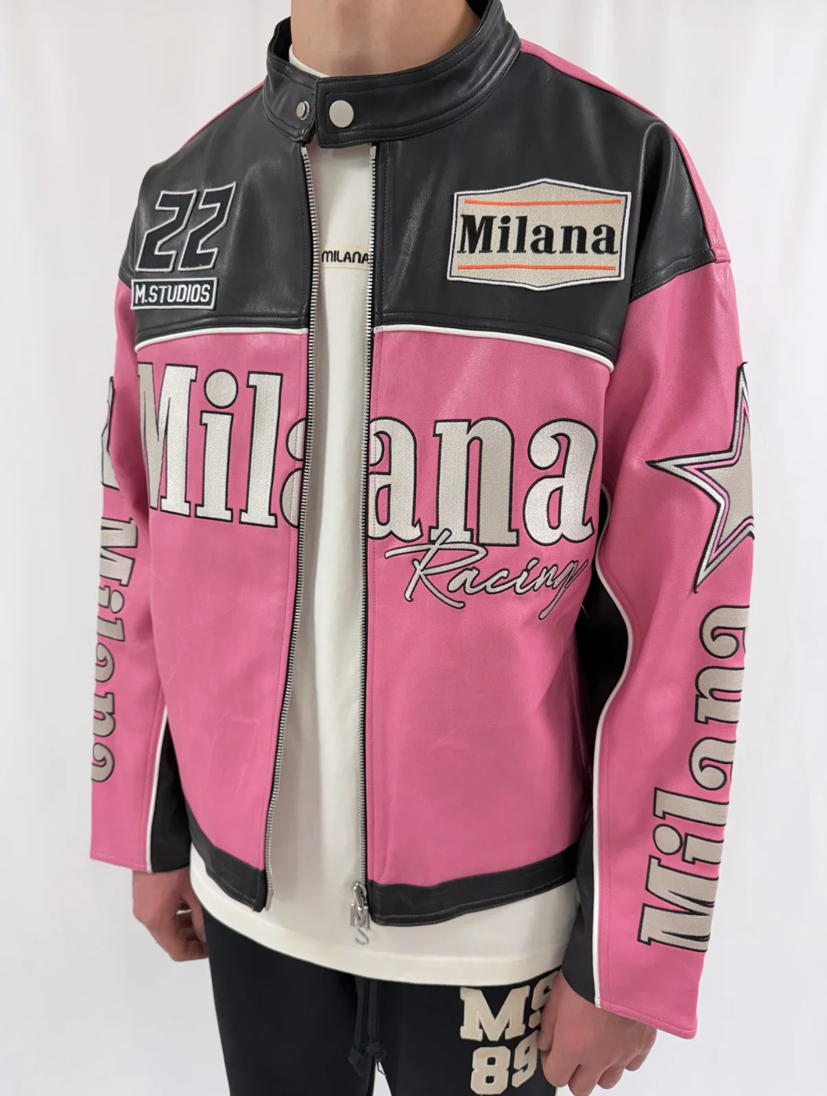 Pink Heavyweight Leather Biker Jacket. - Image 4