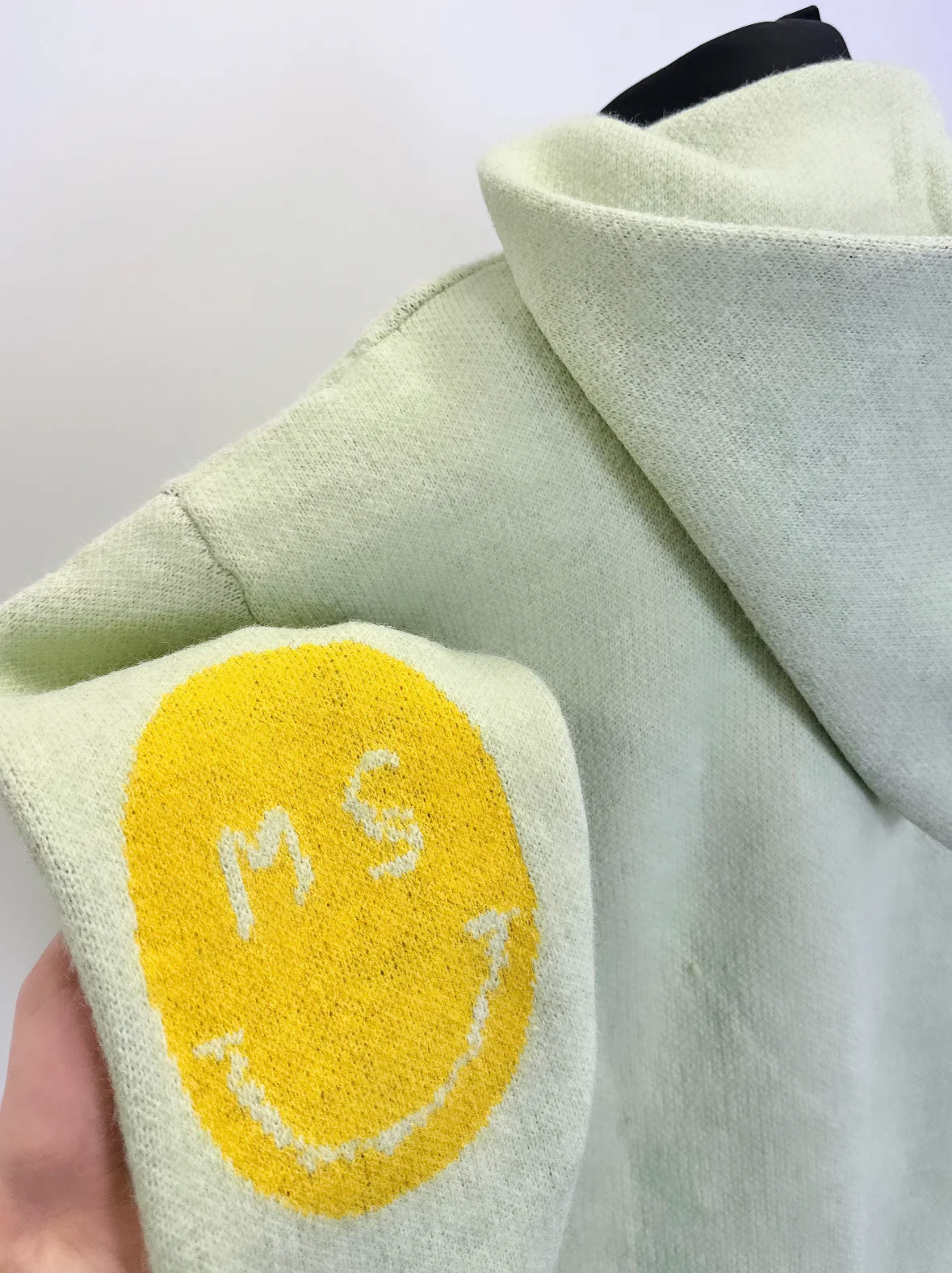 Pistachio Smiley Patch Heavyweight Knit Hoodie. - Image 4