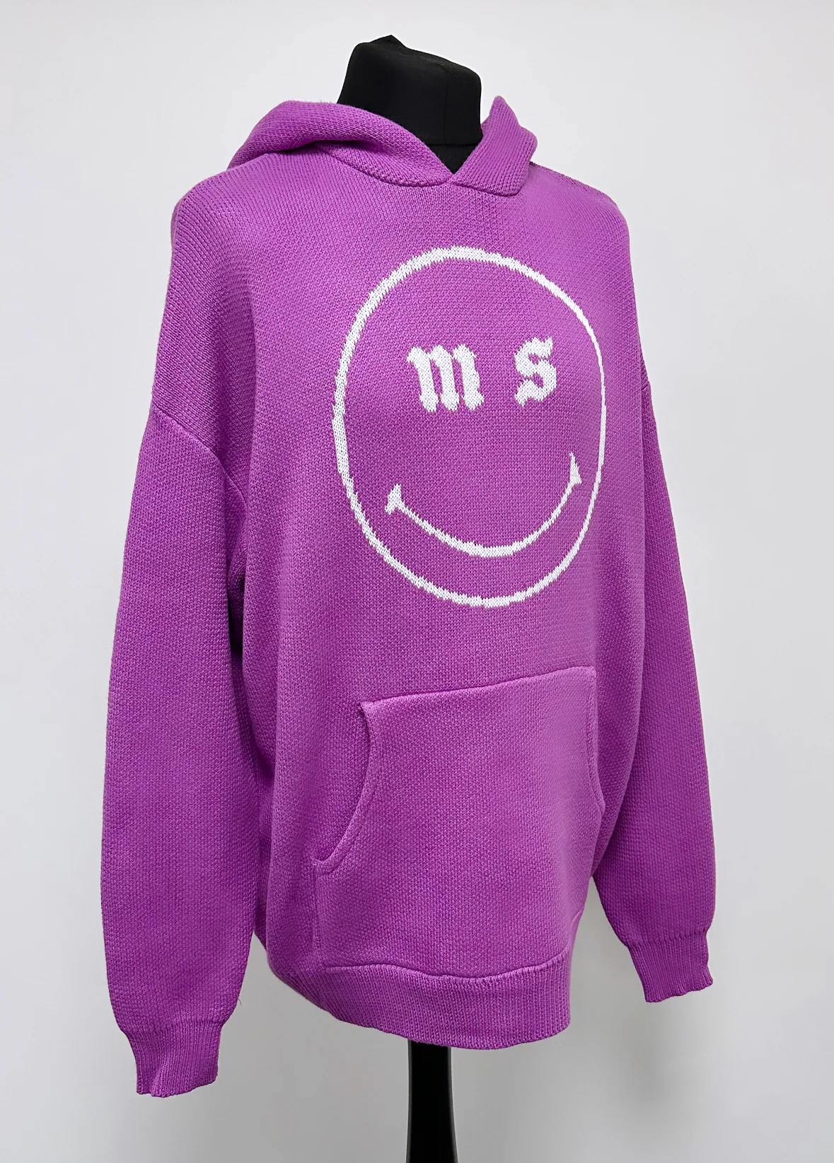 Purple Smiley Heavyweight Knit Hoodie. - Image 3