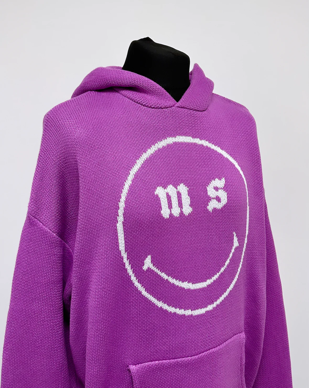 Purple Smiley Heavyweight Knit Hoodie. - Image 4