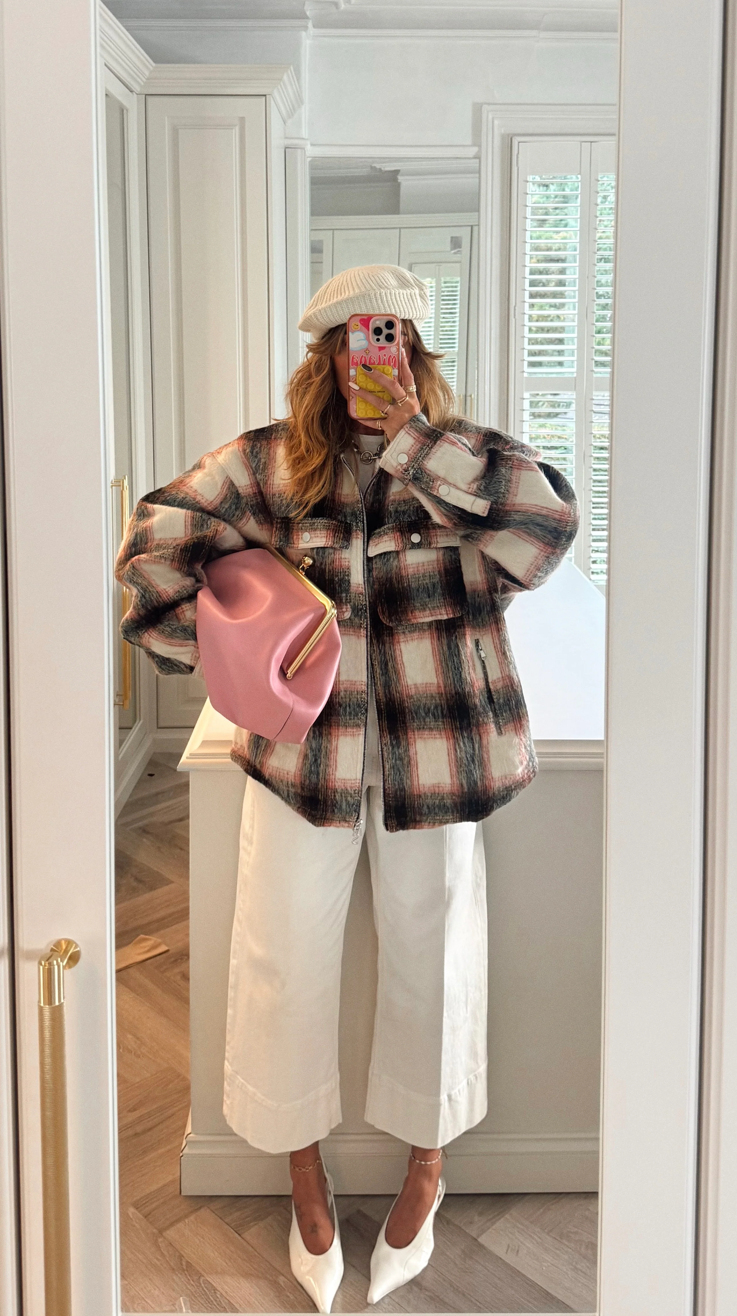 Rust Wool Check Flannel Trucker Jacket. - Image 3