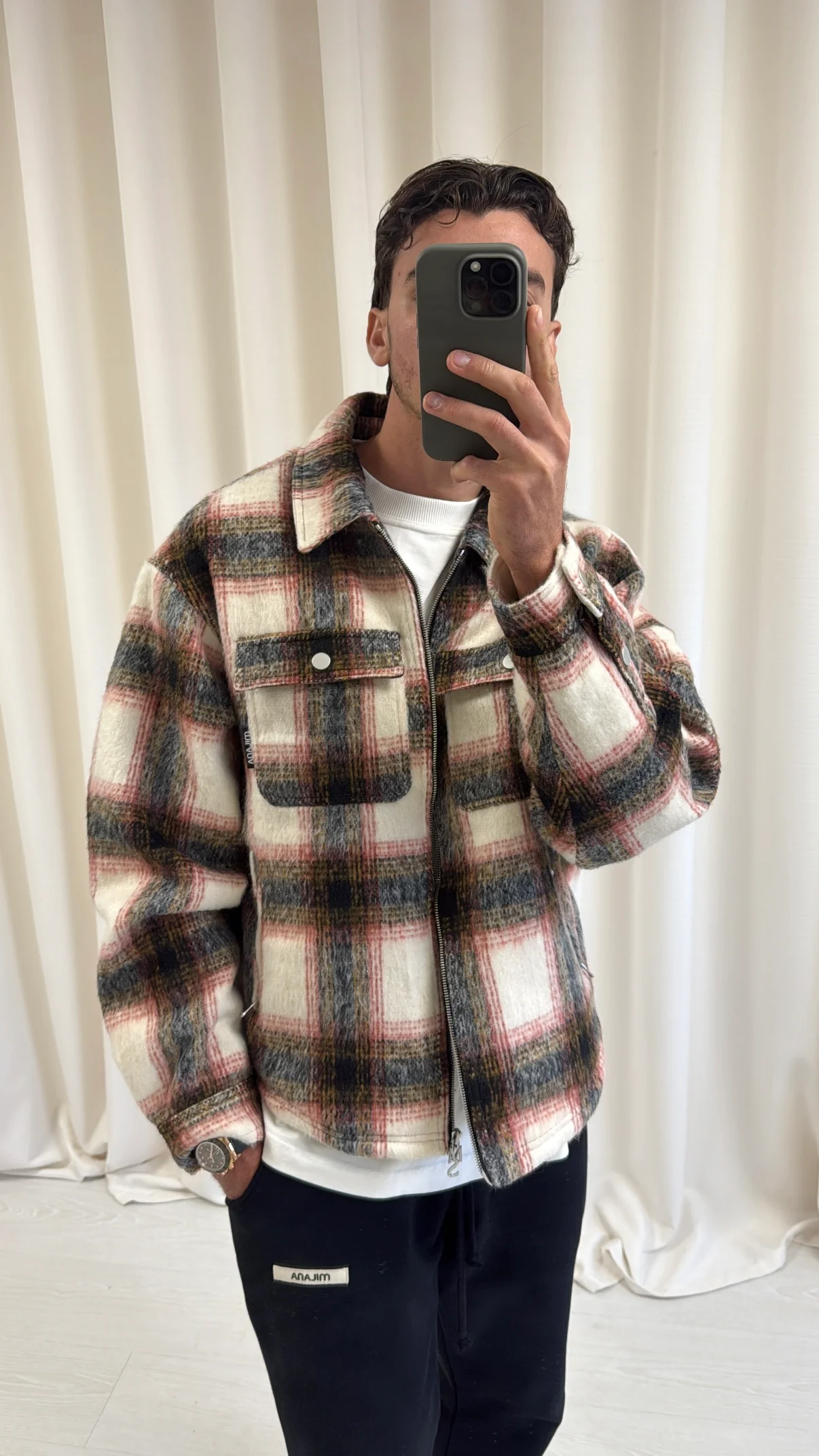 Rust Wool Check Flannel Trucker Jacket. - Image 4