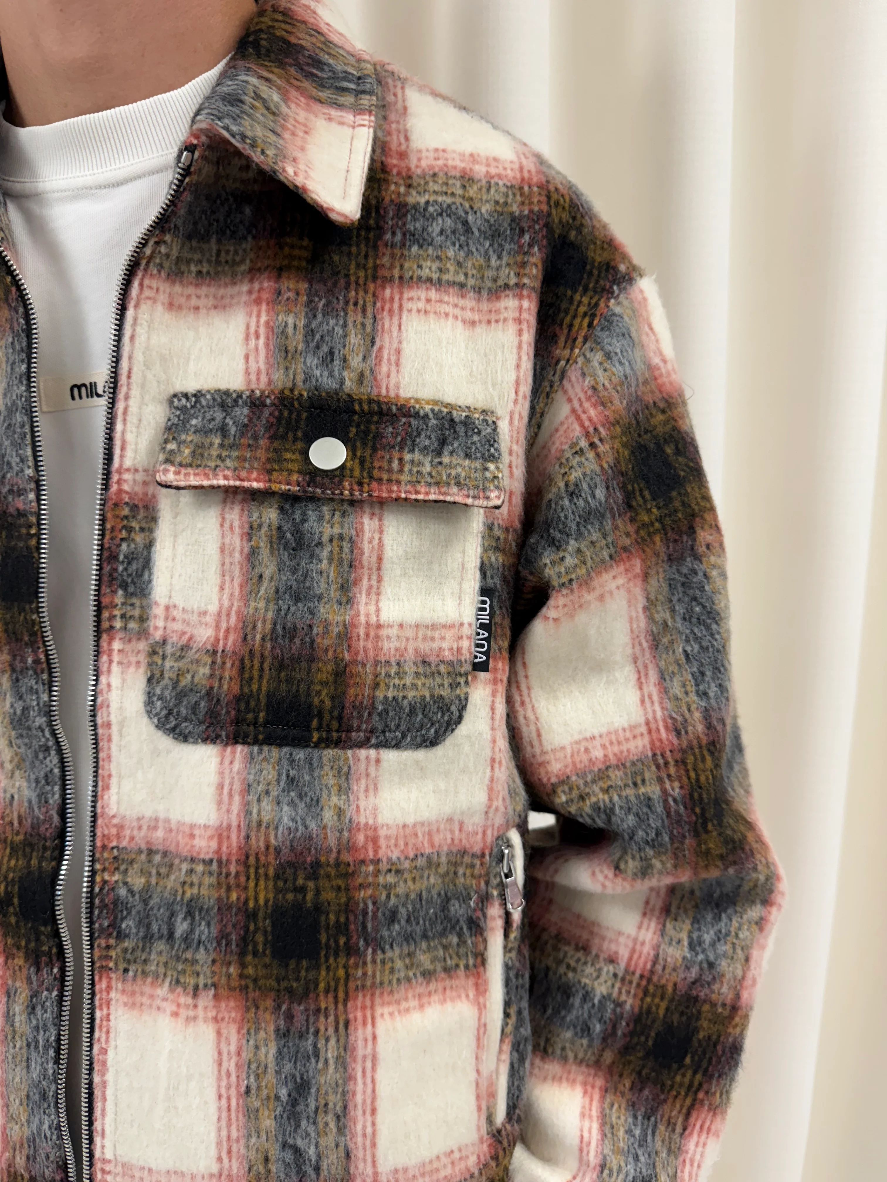 Rust Wool Check Flannel Trucker Jacket. - Image 5